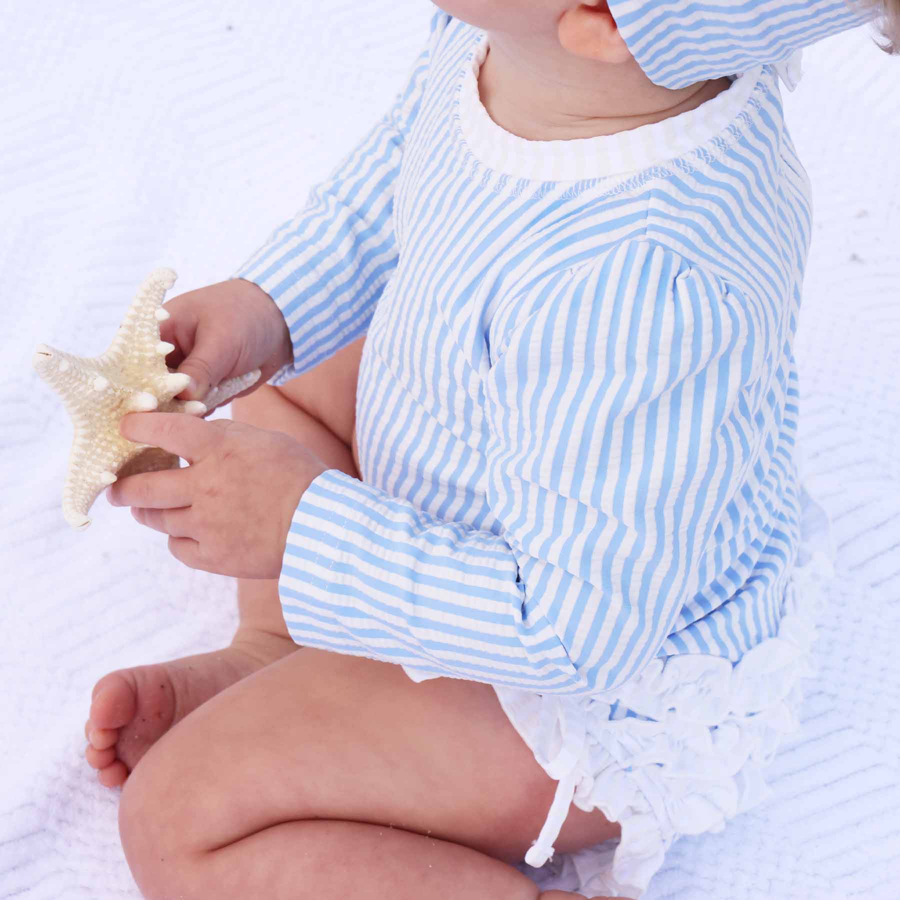  Long Sleeve Rash Guard With Ruffle Bottom | Seersucker Blue、mySite、layawaytickets