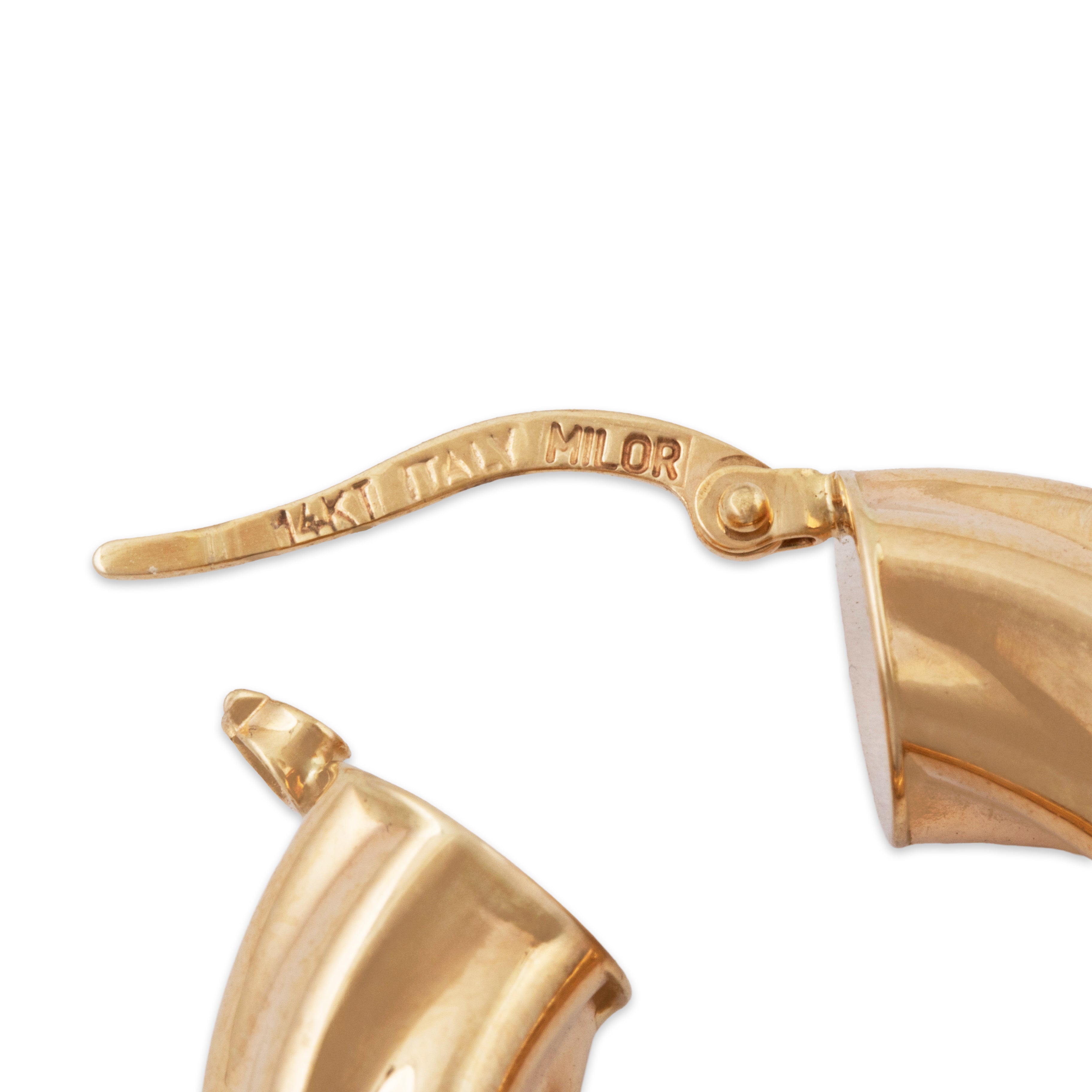 Vintage Italian 14k Yellow Gold Large Twisted Puff Hoop Earrings、mySite、hinf8tx79