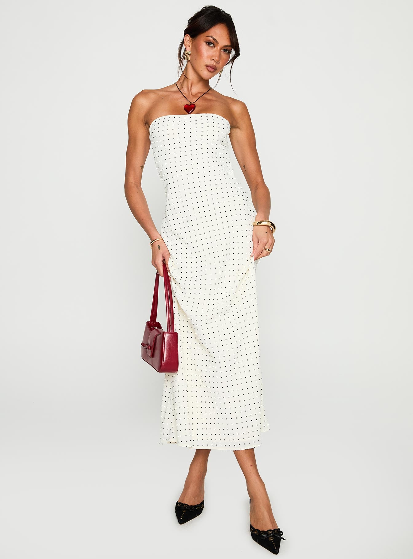 Just For Fun Strapless Maxi Dress White Polka Dot、mySite、solidvoid