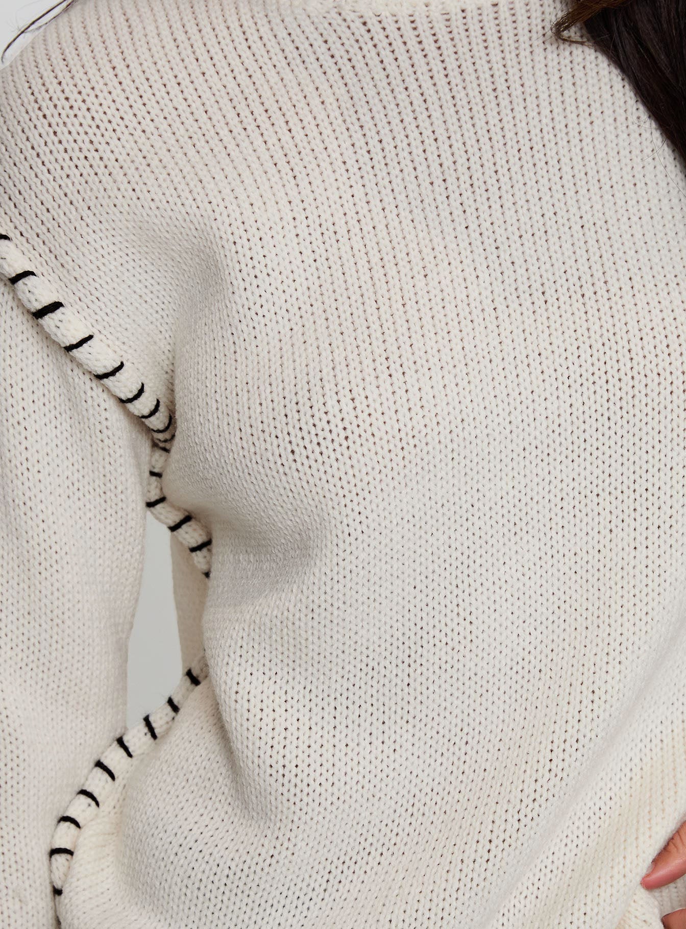 Change The Weather Contrast Stitch Knit Sweater Cream、mySite、solidvoid