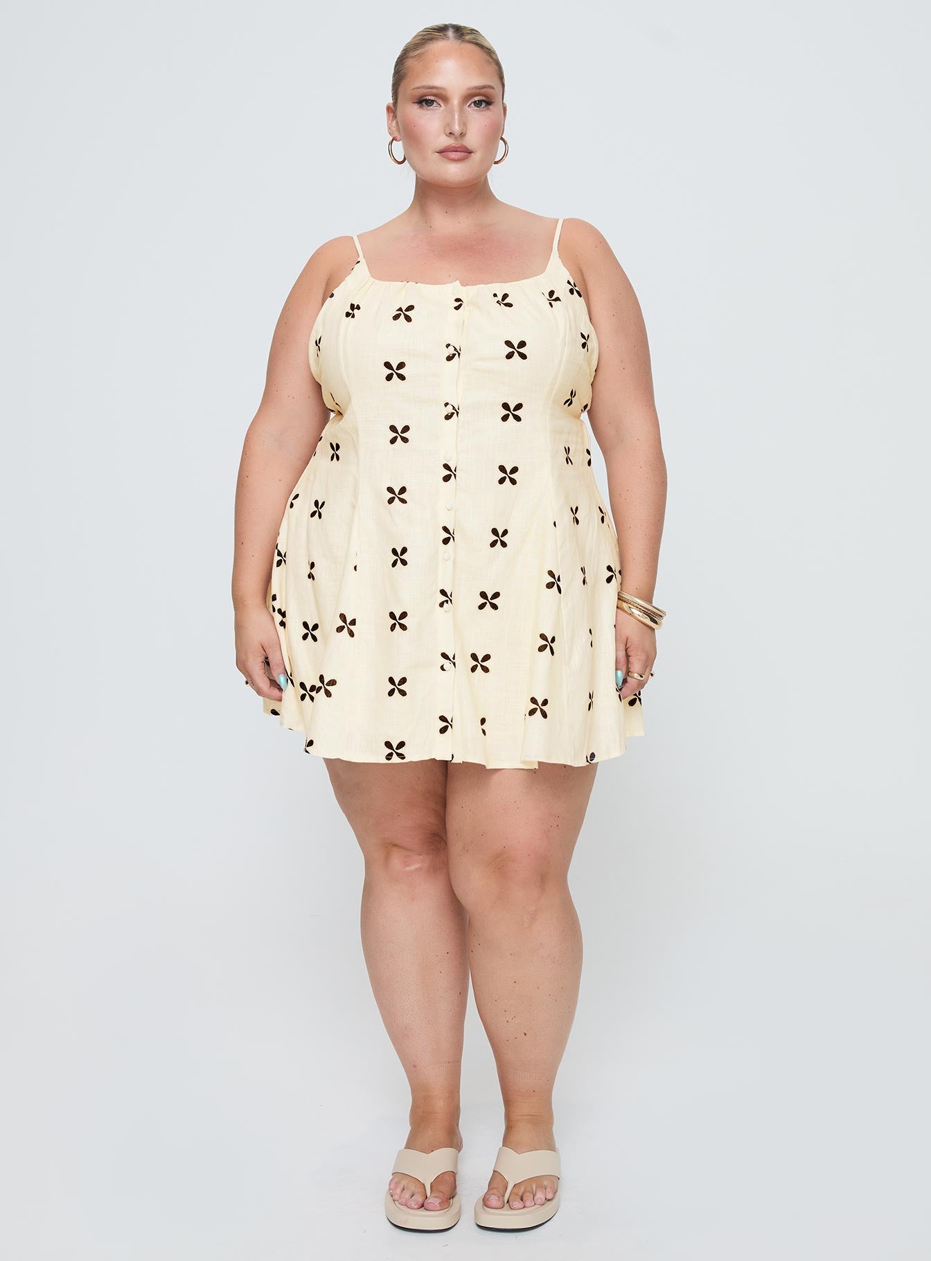 Elian Linen Blend Mini Dress Cream / Multi Curve、mySite、solidvoid