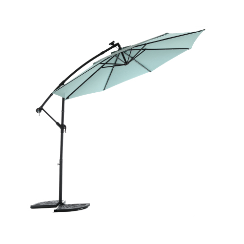 10ft Solar LED Offset Hanging Market Patio Umbrella ( khaki )(No Base)、、eastwooduniform