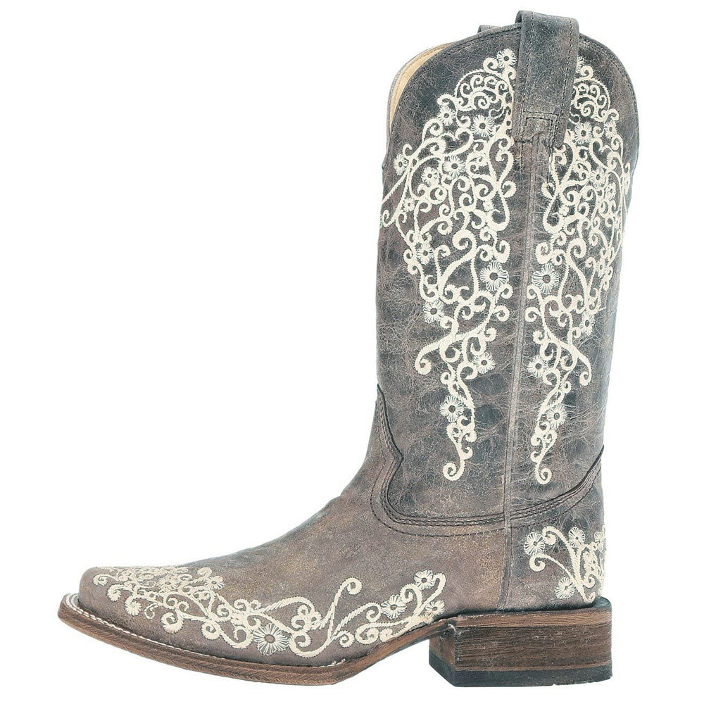 White Embroidered Square Toe Cowboy Boots、mySite、gtrtttuynbv
