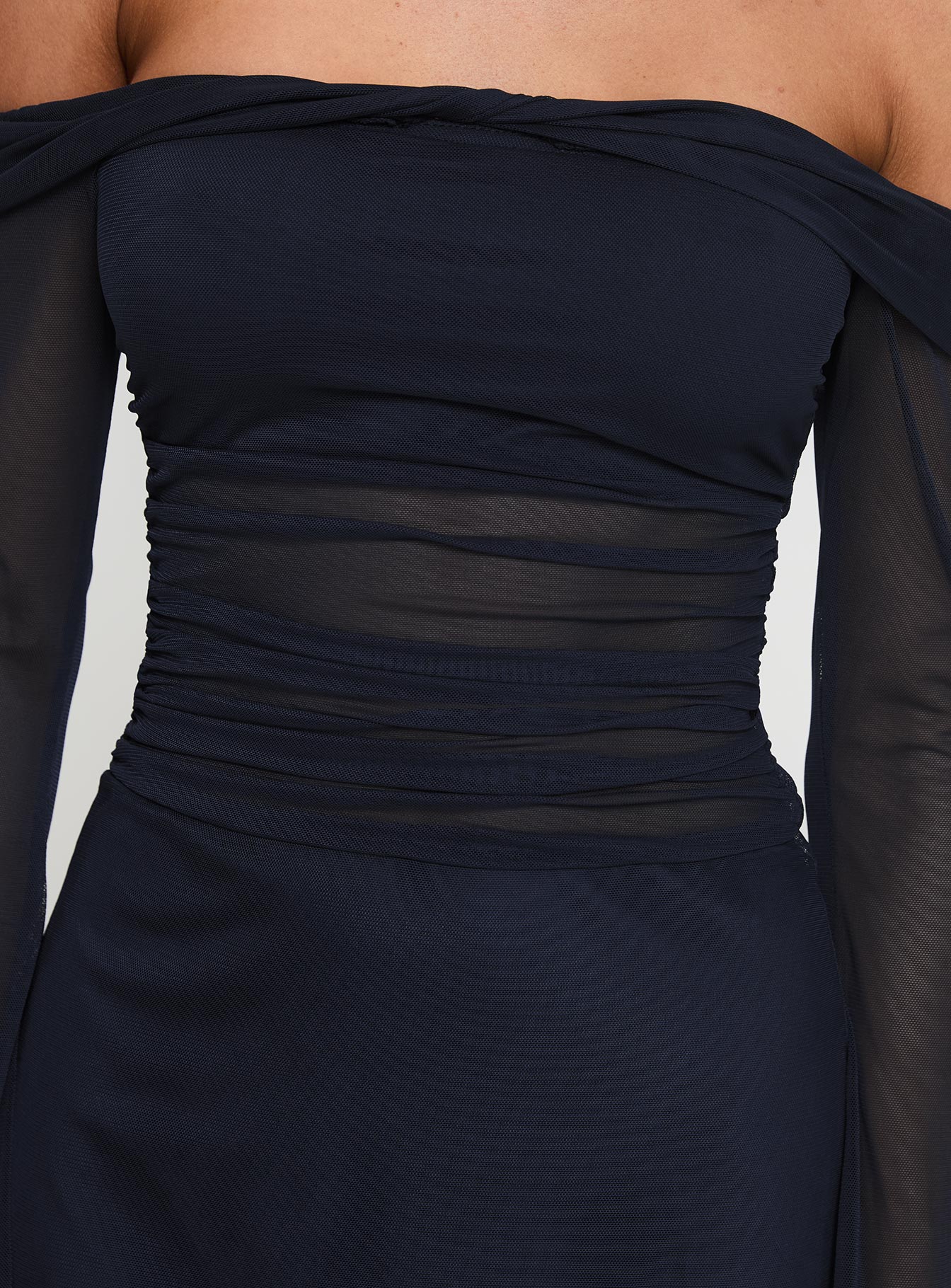 Blueprint Mesh Long Sleeve Mini Dress Navy、mySite、solidvoid