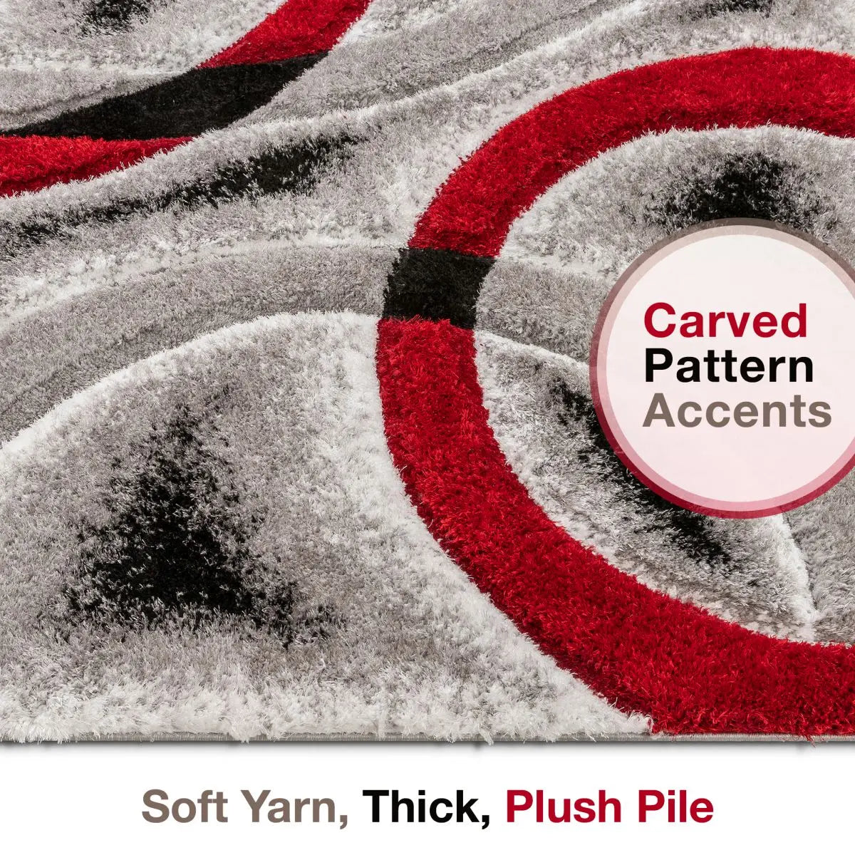 Oahu Red Modern Geometric 3D Textured Shag 5'3 x 7'3 Rug、mySite、gigharbornorthrealestate