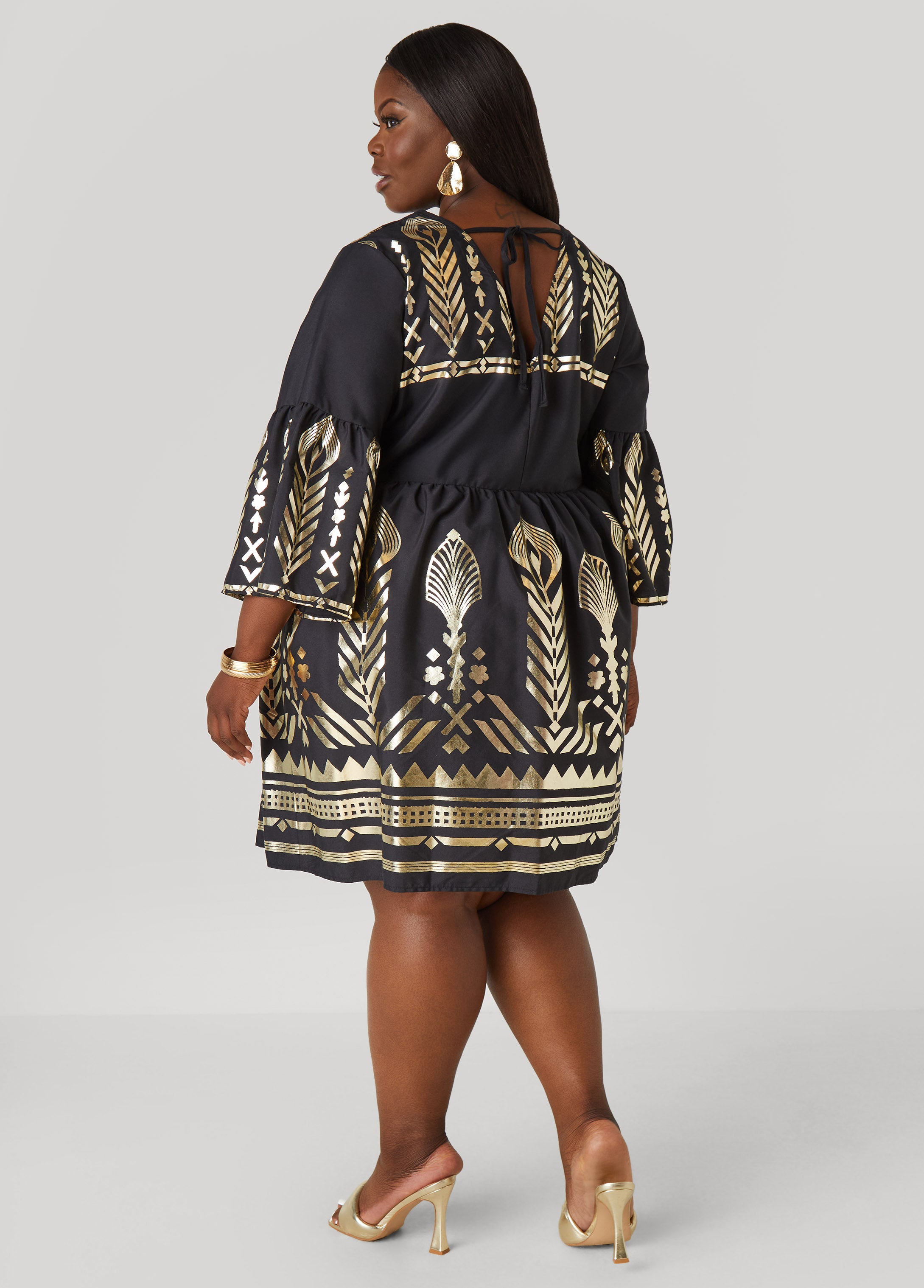 Metallic Print Babydoll Dress、mySite、bengalsvssteelers