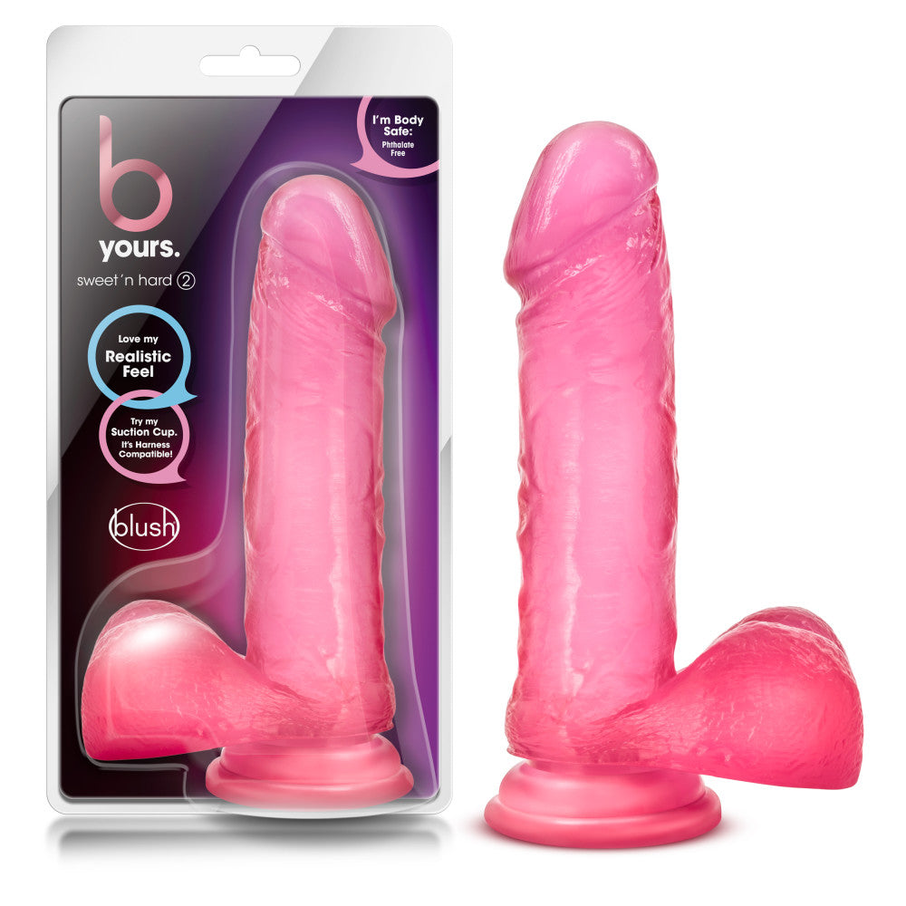 B Yours By Blush® | Sweet N' Hard 2 Realistic Pink 8-Inch Long Dildo With Balls & Suction Cup Base、mySite、bottomscart