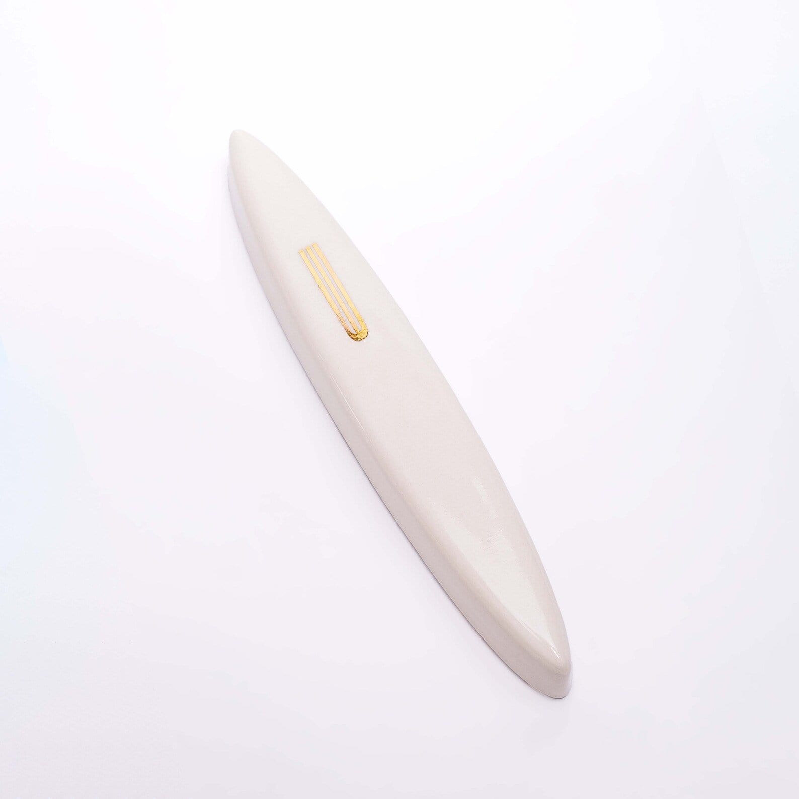 White Ceramic Mezuzah Case with Gold Shin by Mickala Design、mySite、topwebapps