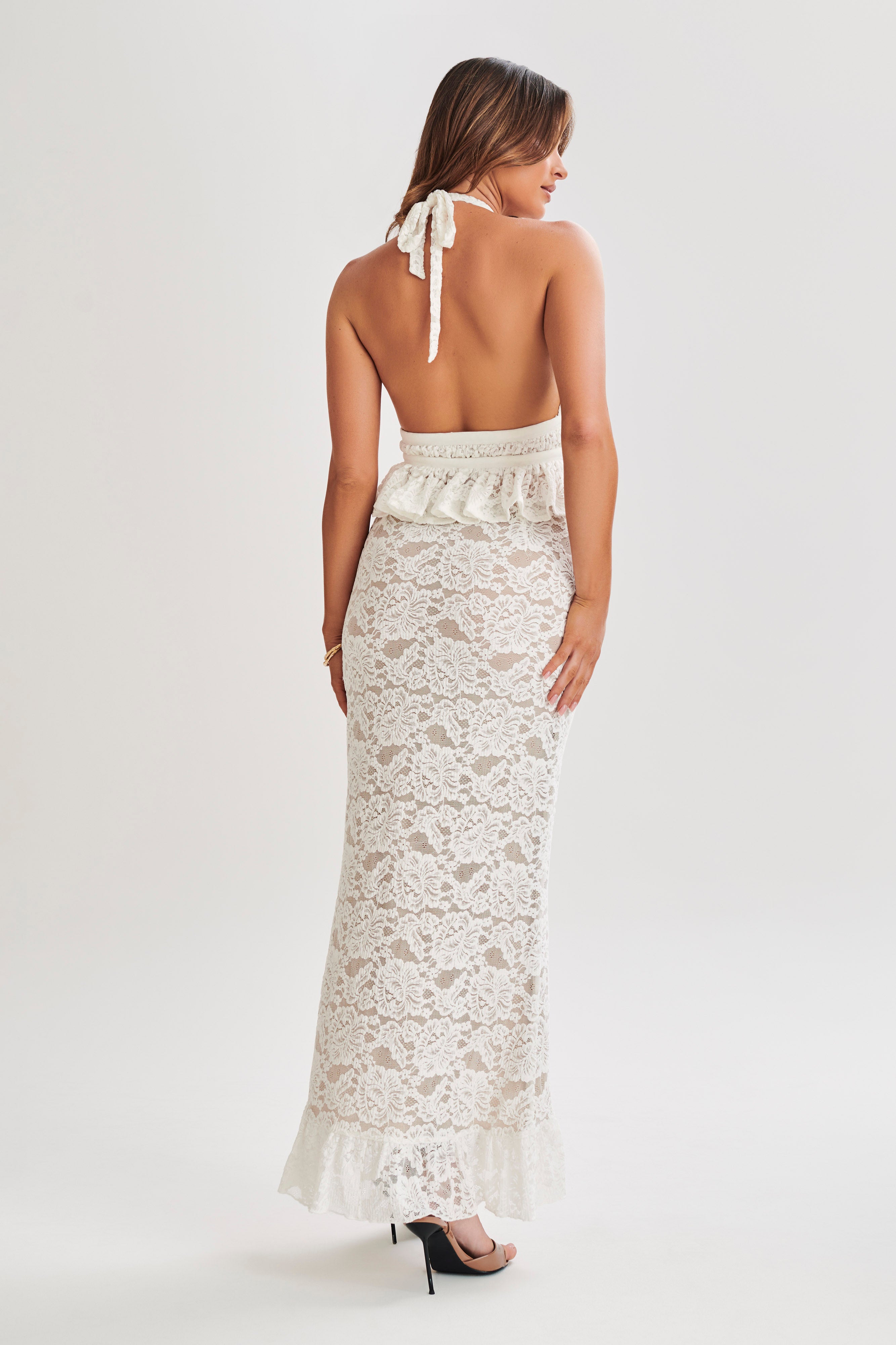 Artemis Lace Plisse Maxi Skirt - Ivory、mySite、solidvoid