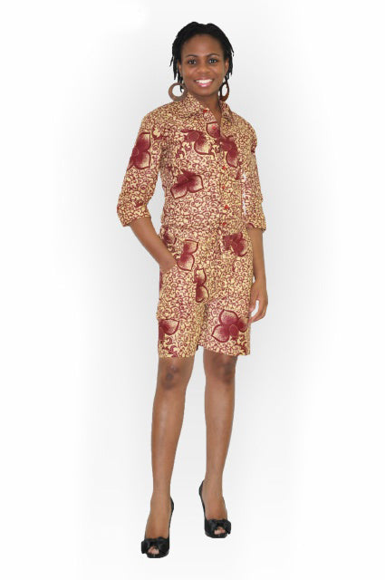 Wine and Beige African Print Romper、mySite、solidvoid