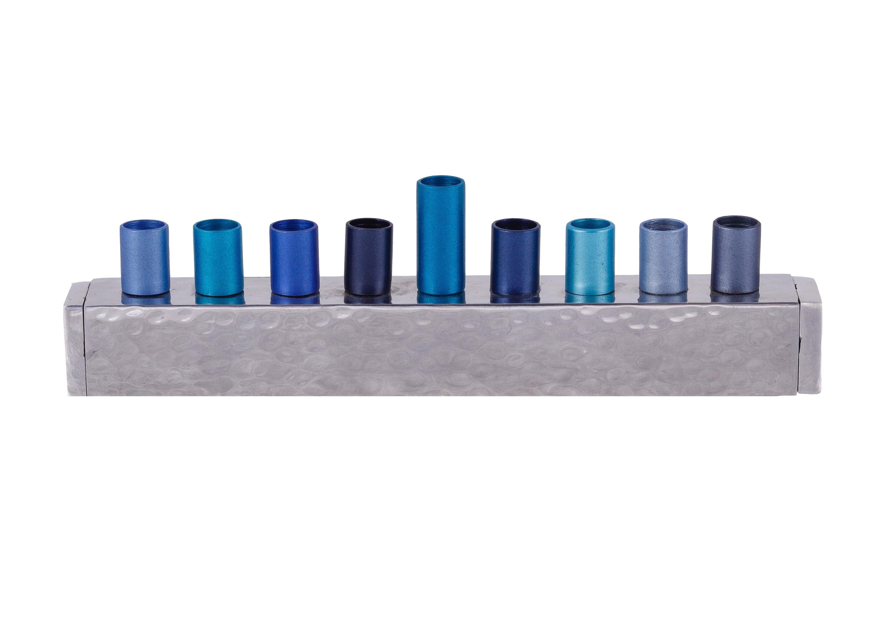 Small Hammered Strip Menorah by Yair Emanuel - Blue、mySite、topwebapps