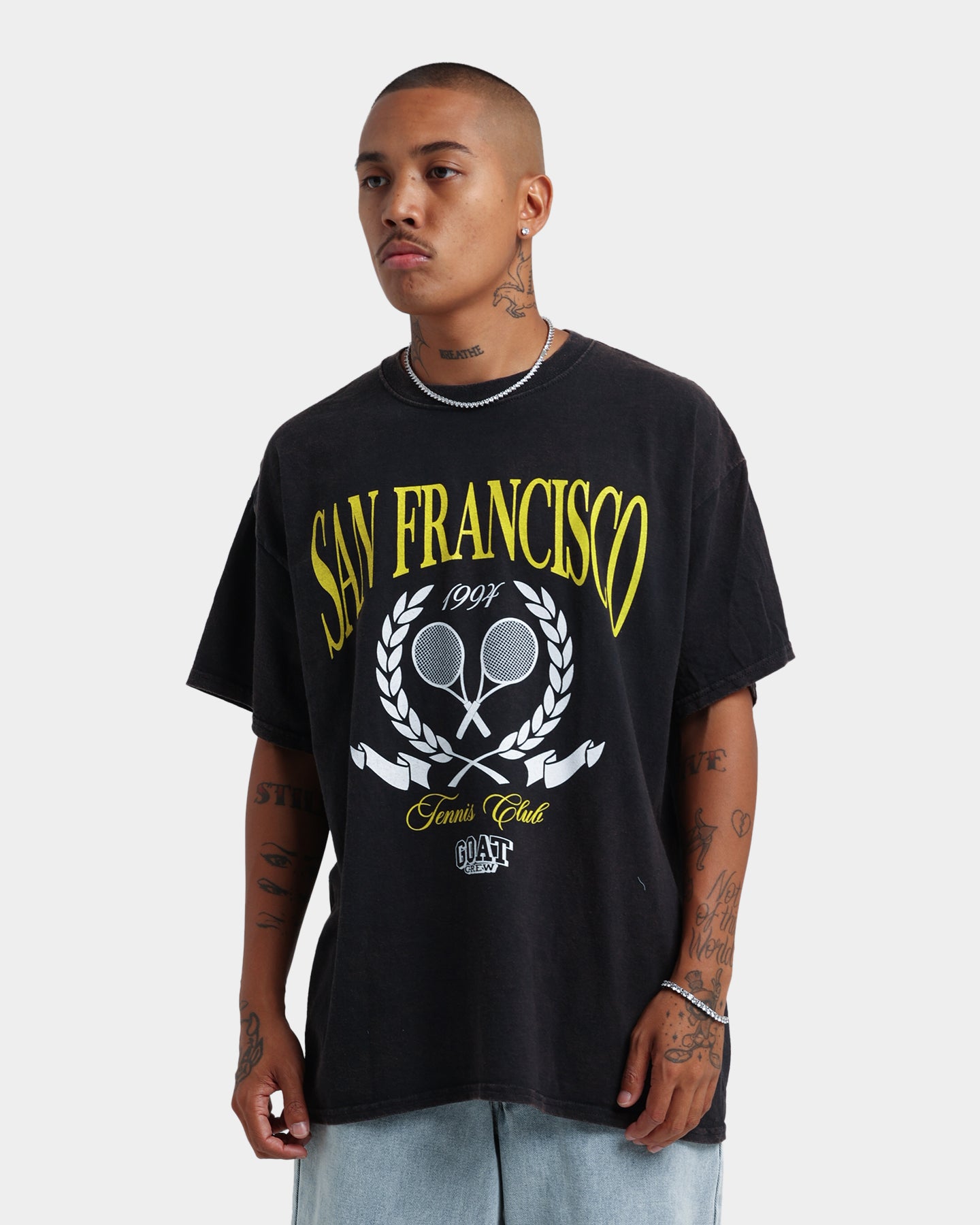 Goat Crew Tennis Club Vintage T-Shirt Black Wash、mySite、zt4zffjzw