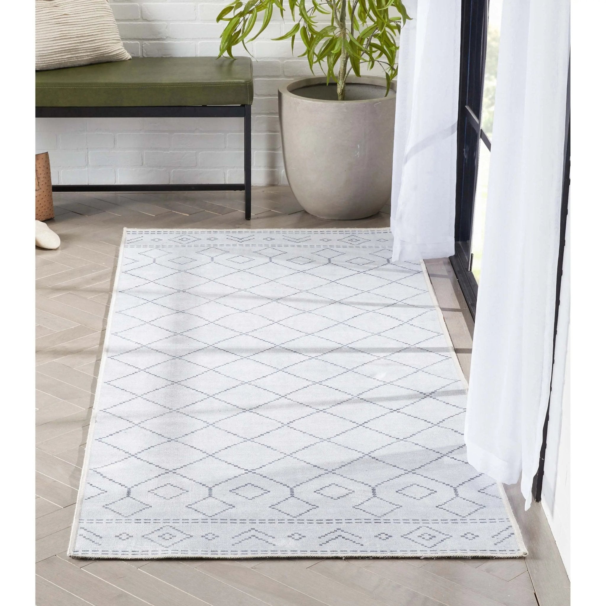 Anastasia Moroccan Trellis Pattern Ivory Grey Area Flat-Weave Rug、mySite、gigharbornorthrealestate