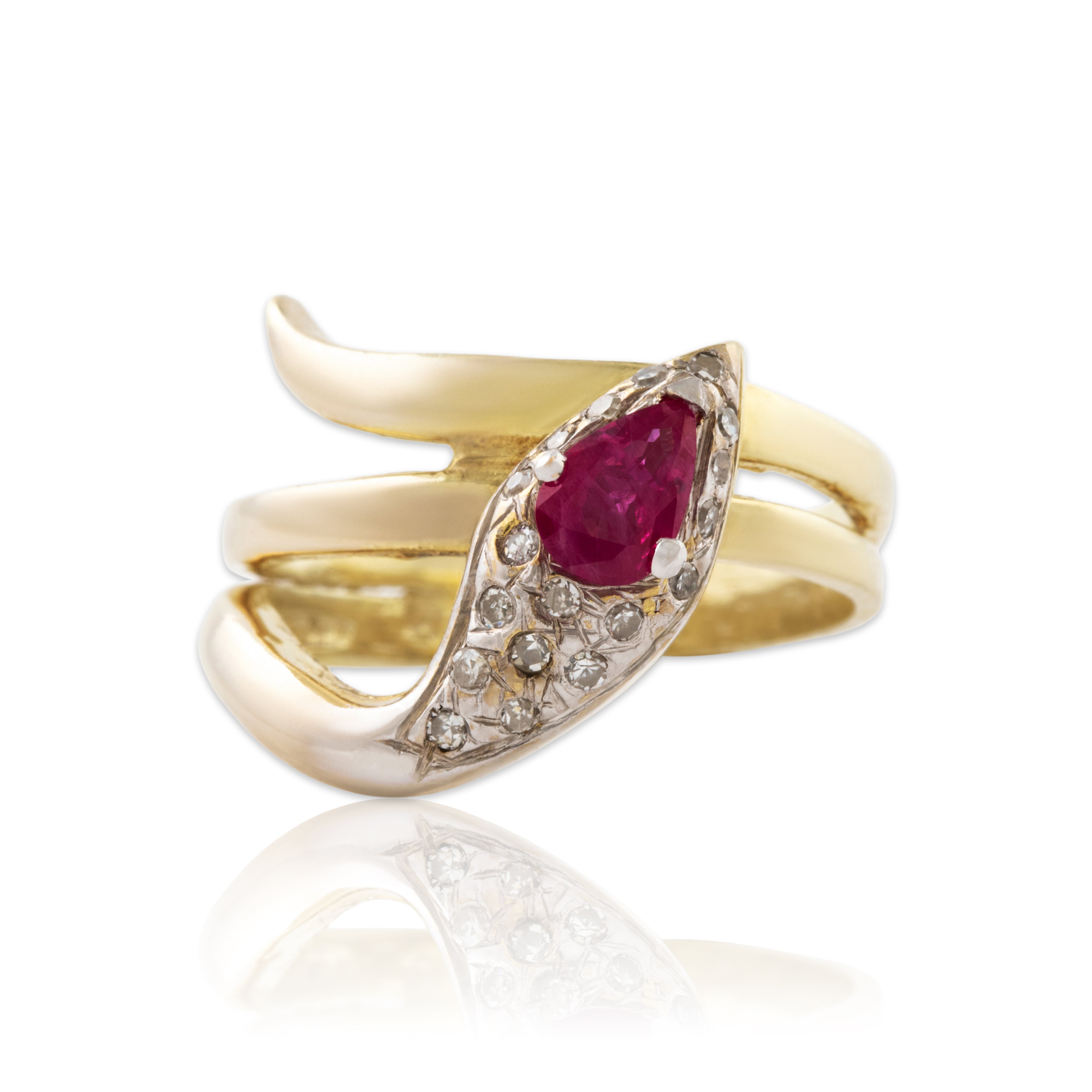 Vintage 14k Yellow & White Gold Ruby Diamond Coiled Snake Ring 6.50、mySite、hinf8tx79
