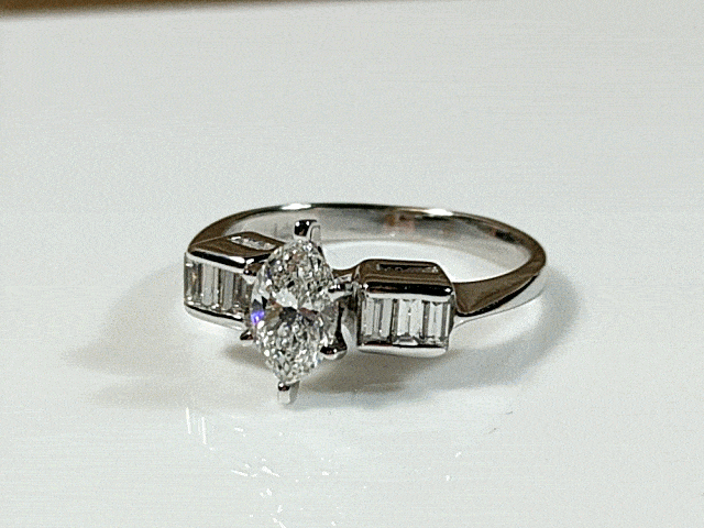 Marquise Diamond Engagement Ring in 14K White Gold, .65ct Center Diamond, .26ct Side Diamonds、mySite、g9winljtr