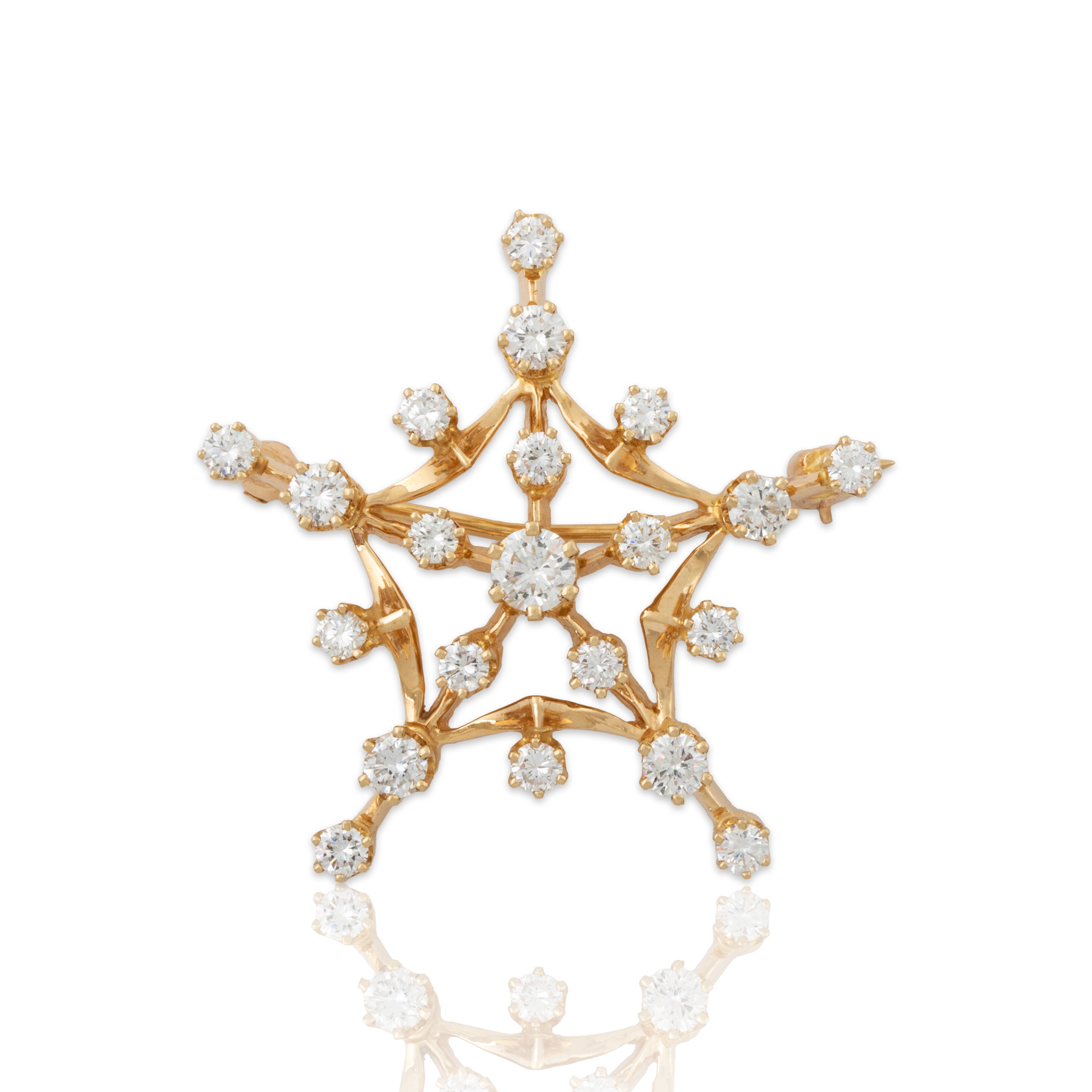 Vintage Large 14k Yellow Gold 1.55cttw Diamond Brilliant Star Pendant / Pin、mySite、hinf8tx79