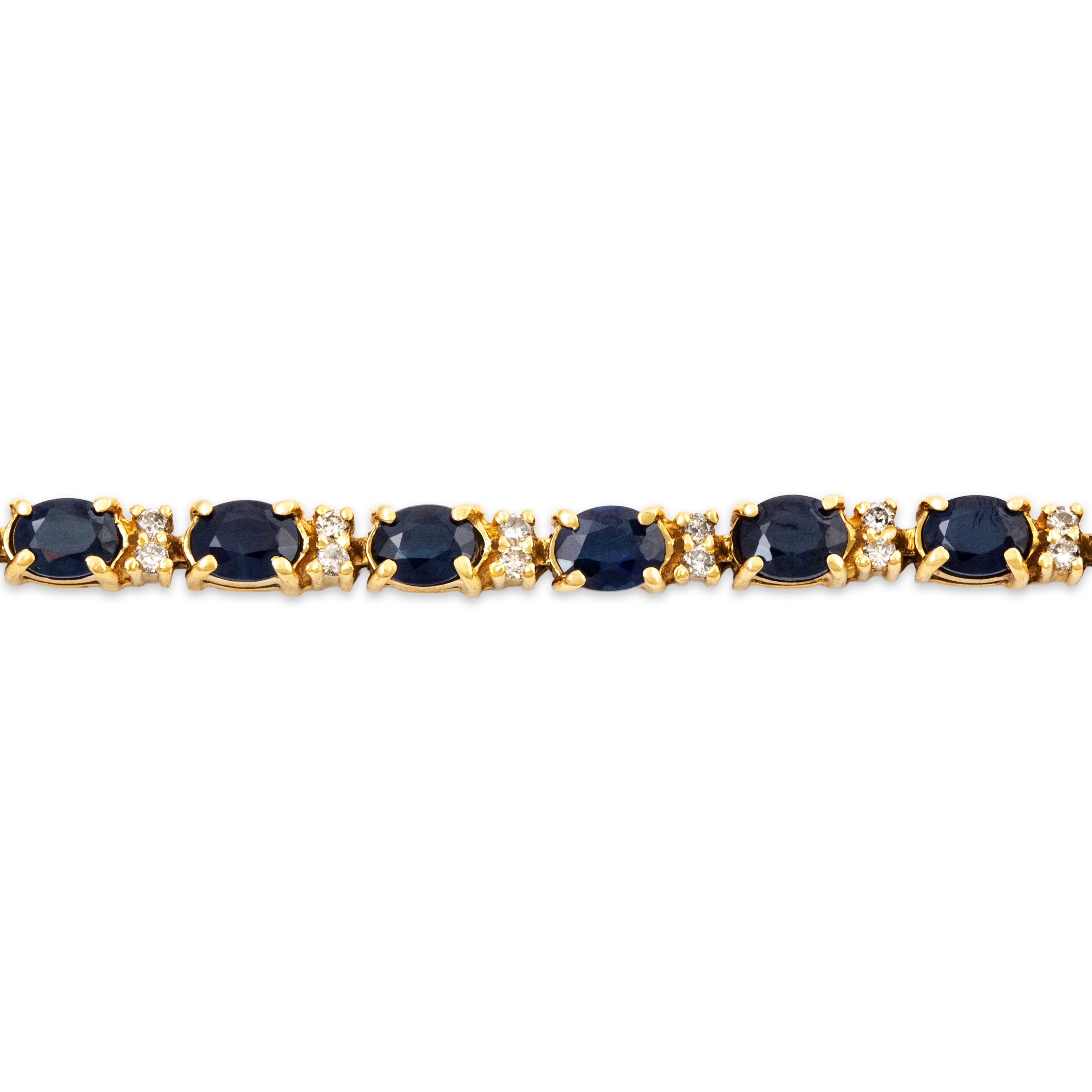 Vintage 14k Yellow Gold 6.5cttw Blue Sapphire .55cttw Diamond Bracelet 6.75、mySite、hinf8tx79