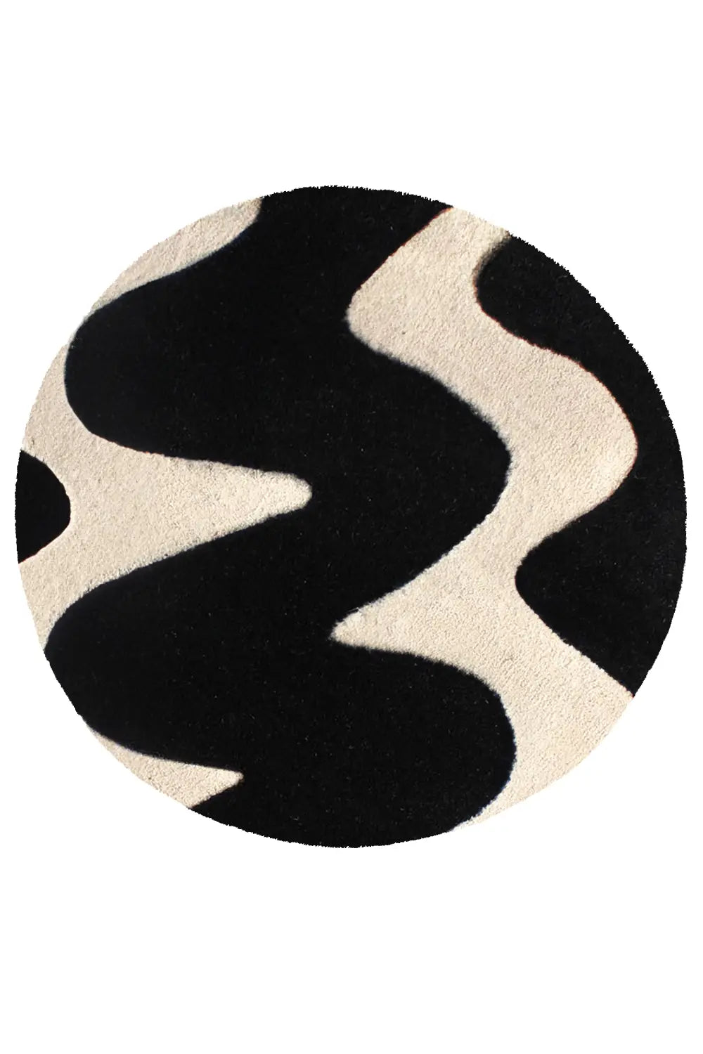 Black and White Zig Zag Round Hand Tufted New Zealand Wool Rug、mySite、gigharbornorthrealestate
