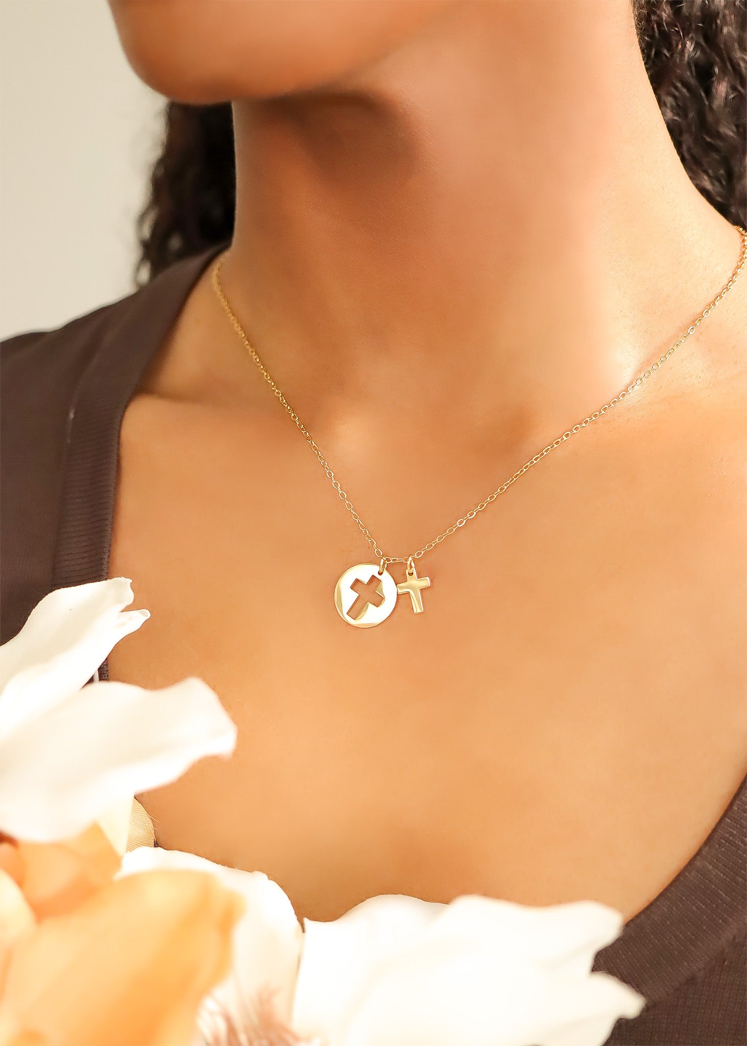 18K Gold PVD Stainless Steel Cutout Cross Charm Necklace / SBB0311、mySite、dreamappss