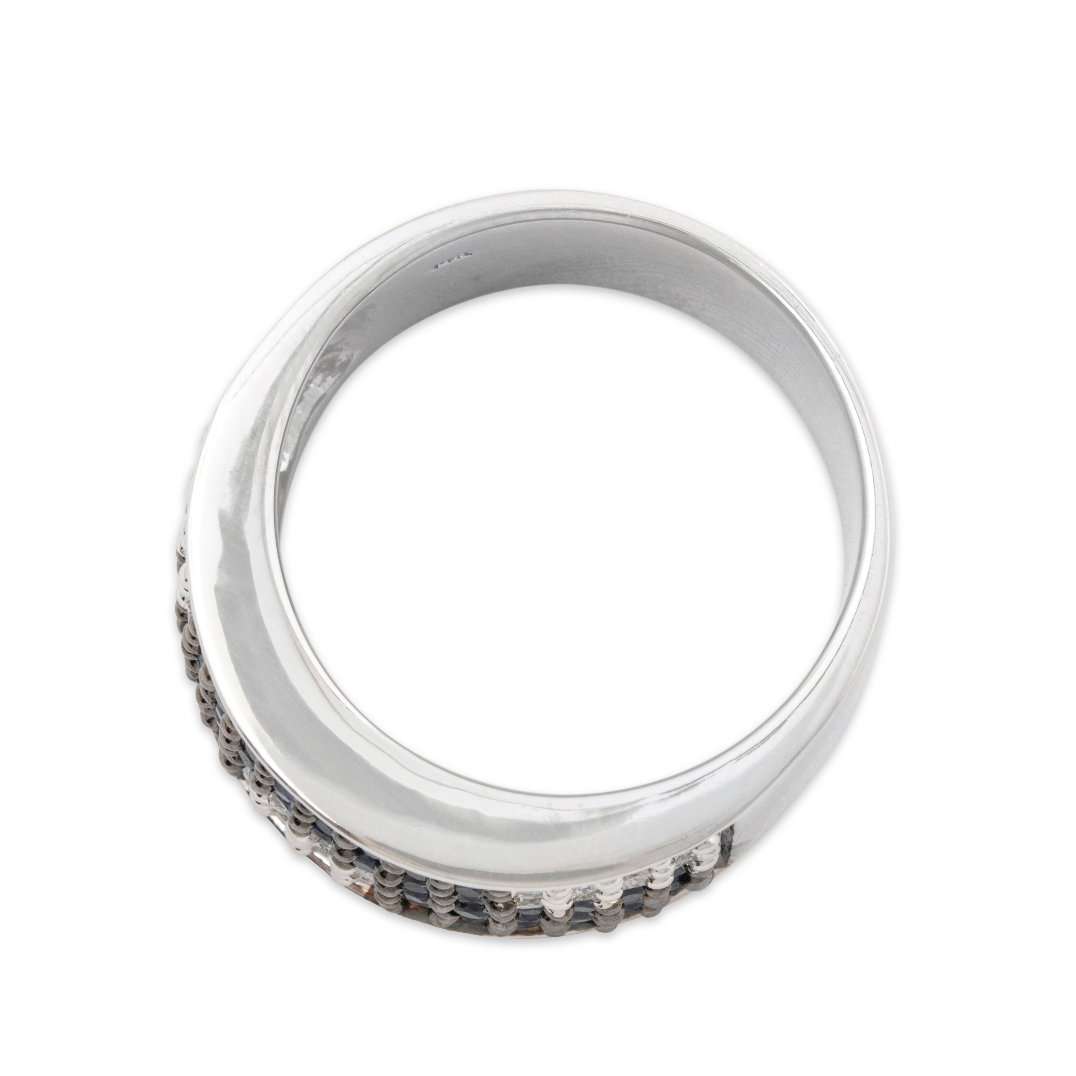 Vintage Heavy 14k White Gold 1.2cttw Sapphire .648cttw Diamond Wide Band Ring、mySite、hinf8tx79