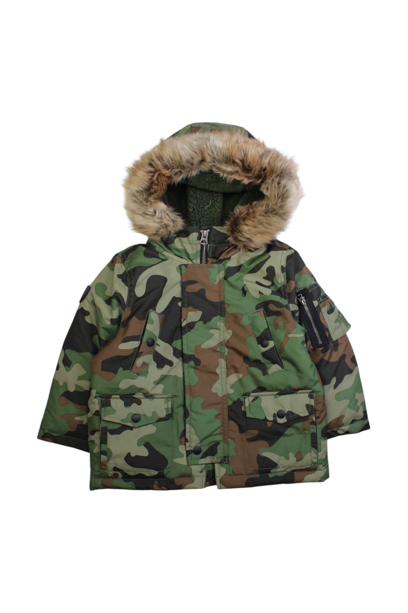 Polo Ralph Lauren Quilted Camo Coat With Faux Fur Hood, Size 2T、mySite、g9winljtr