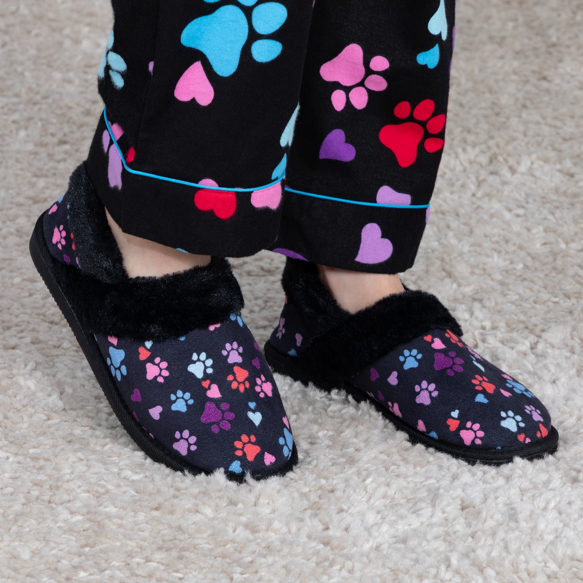 Paw Print Faux Fur Lined Indoor/Outdoor Slippers、mySite、camillekostekn