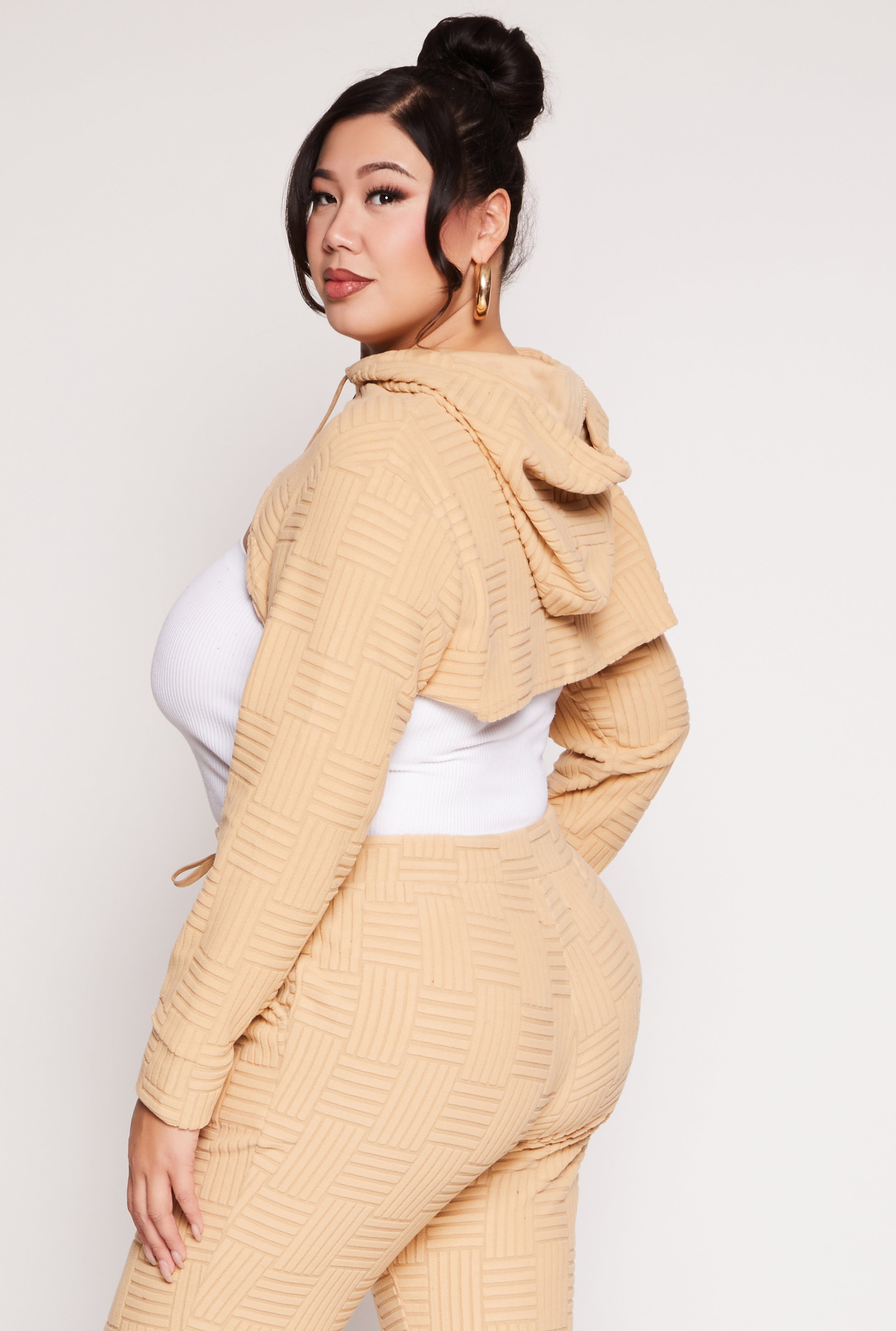 Plus Size Geometric Patterned Shrug Sweatshirt、mySite、camillekostekn