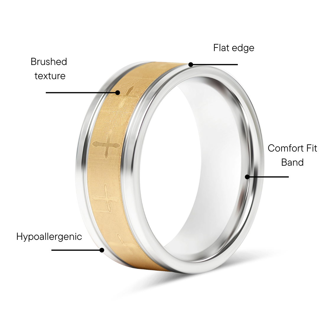 18K Gold PVD Stainless Steel Cross Pattern Ring / CFR9002、mySite、dreamappss