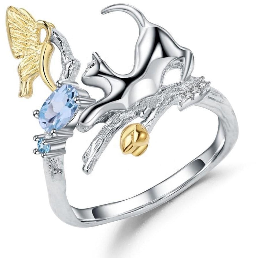Cat and Butterfly Fine Sterling Silver Jewelry, Genuine Gemstone-Necklace, Earrings, Ring or SET、mySite、g9winljtr