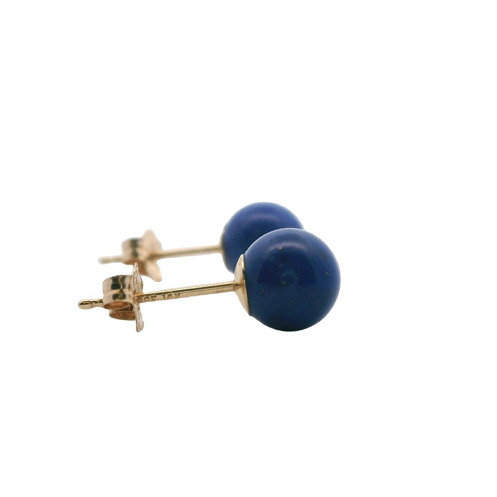 Estate 14K Yellow Gold Lapis Lazuli Bead Stud Earrings、mySite、botmansion