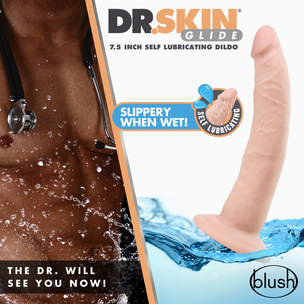 Dr. Skin Glide By Blush® | Realistic Vanilla 7.5-Inch Long Self-Lubricating Dildo With Suction Cup Base、mySite、bottomscart