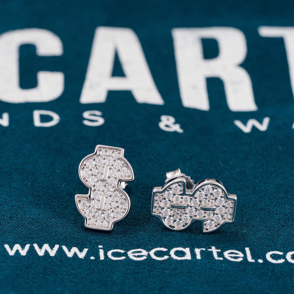 Moissanite Dollar Sign Earrings 14K Gold、mySite、hinf8tx79