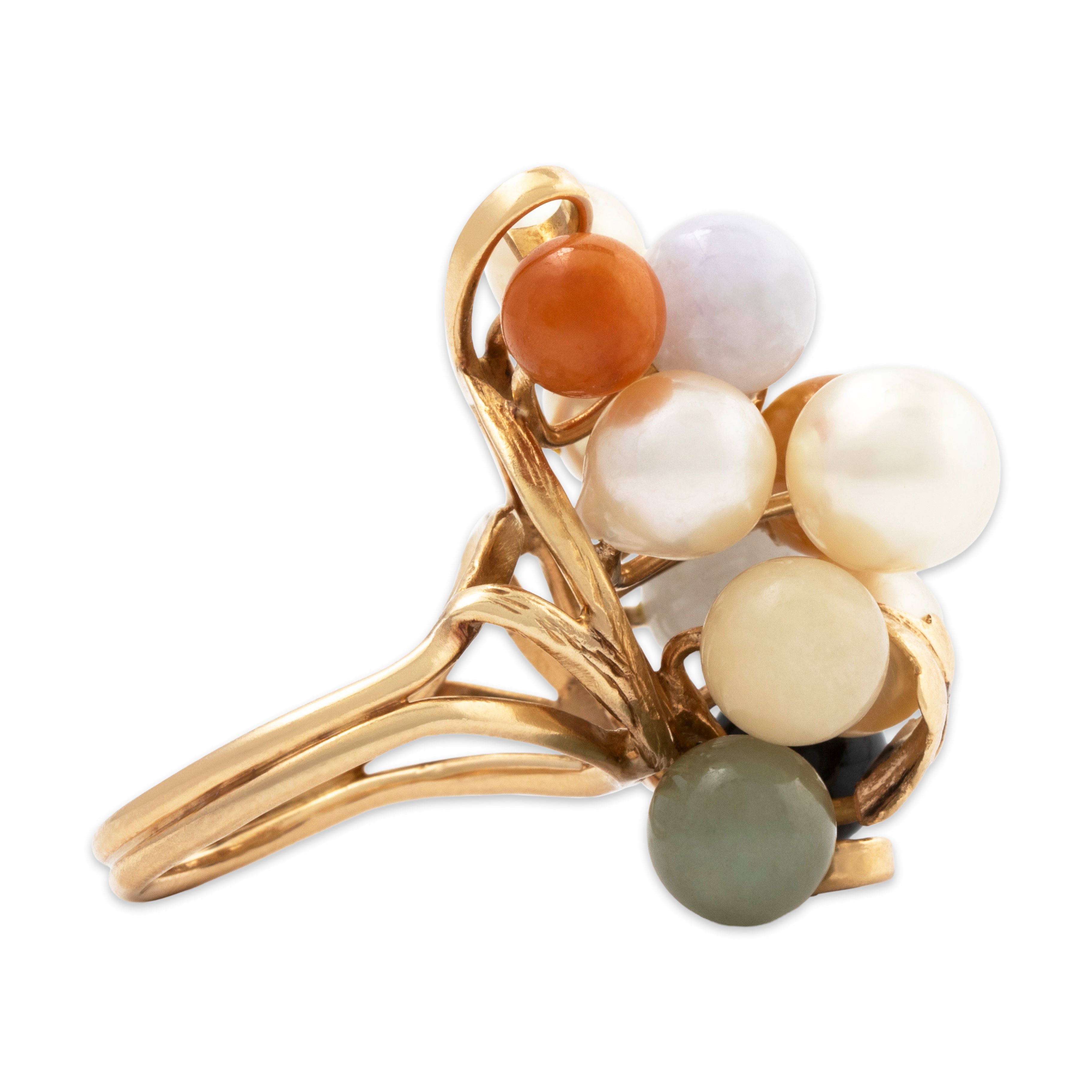 Vintage Ming's 14k Yellow Gold Pearl Carnelian Onyx & Jade Cocktail Ring 6.00、mySite、hinf8tx79