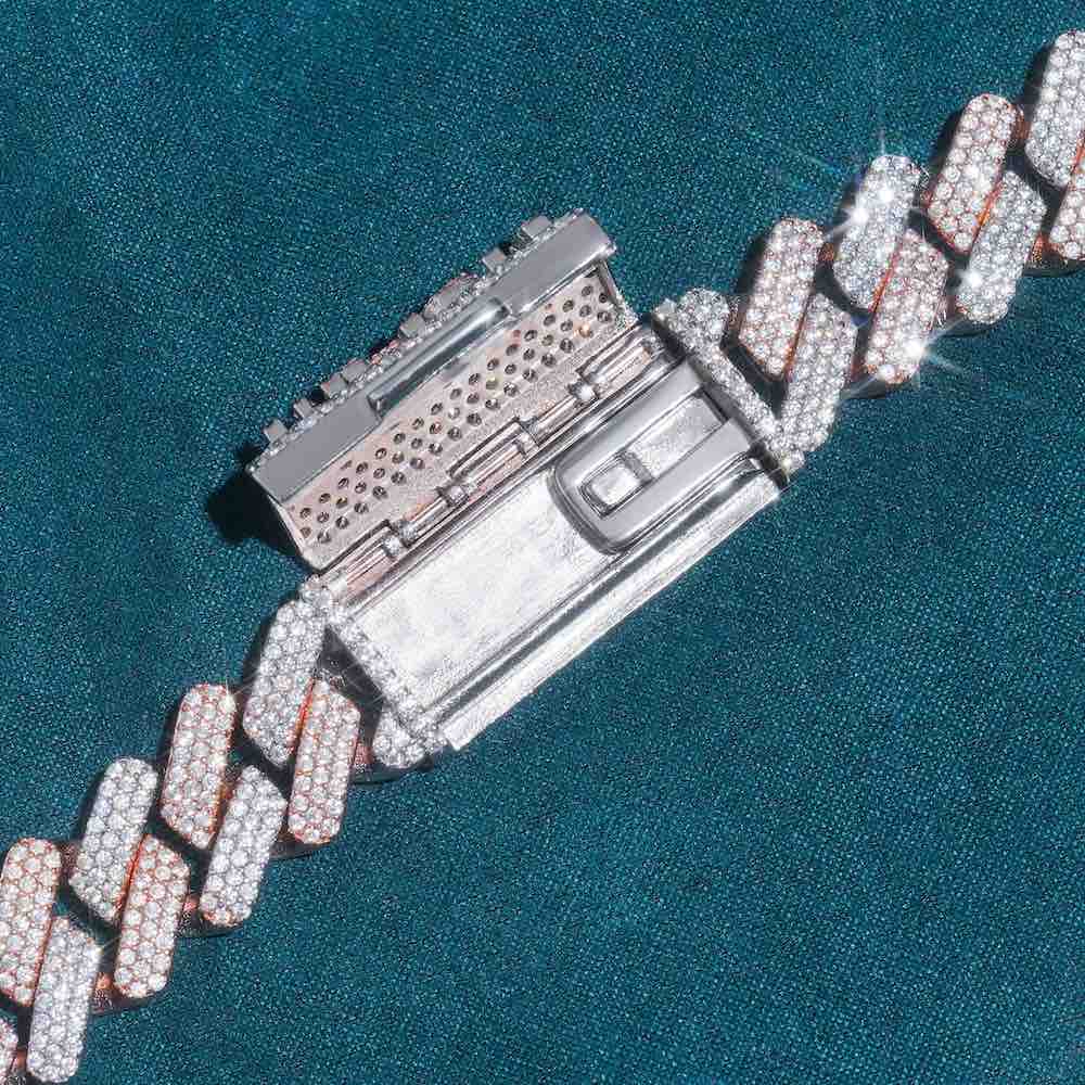 CUSTOM CLASP 3-Row 15MM Two Tone Iced Out Cuban Link Chain 14K Gold、mySite、hinf8tx79