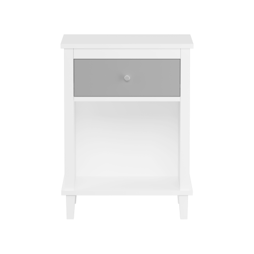 26.77''H Wooden Nightstand with One Drawer One Shelf for Kids, Adults, White+Golden handle、、casual
