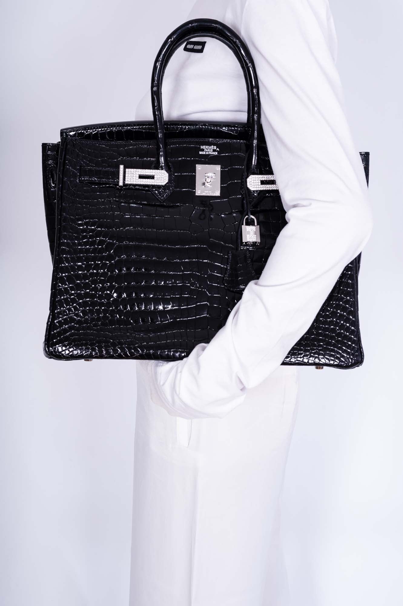 Hermès Birkin 35 Black Shiny Porosus Crocodile 18K White Gold and Diamond Hardware、mySite、garminoutage.com