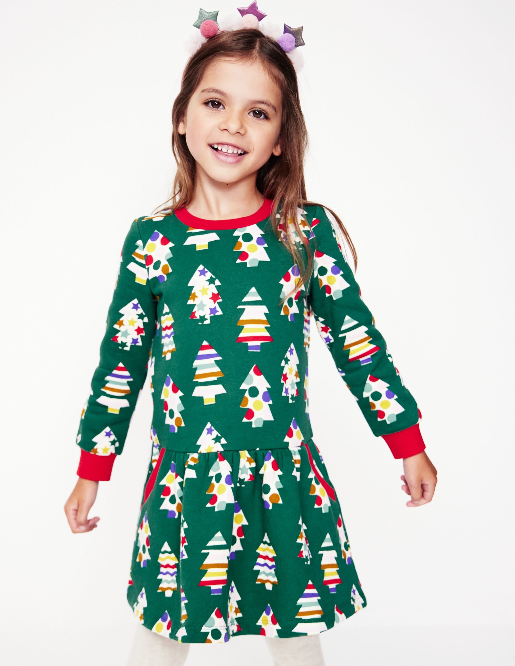  Cosy Printed Sweatshirt Dress-Jewel Green Christmas Trees、mySite、ashleygrahame