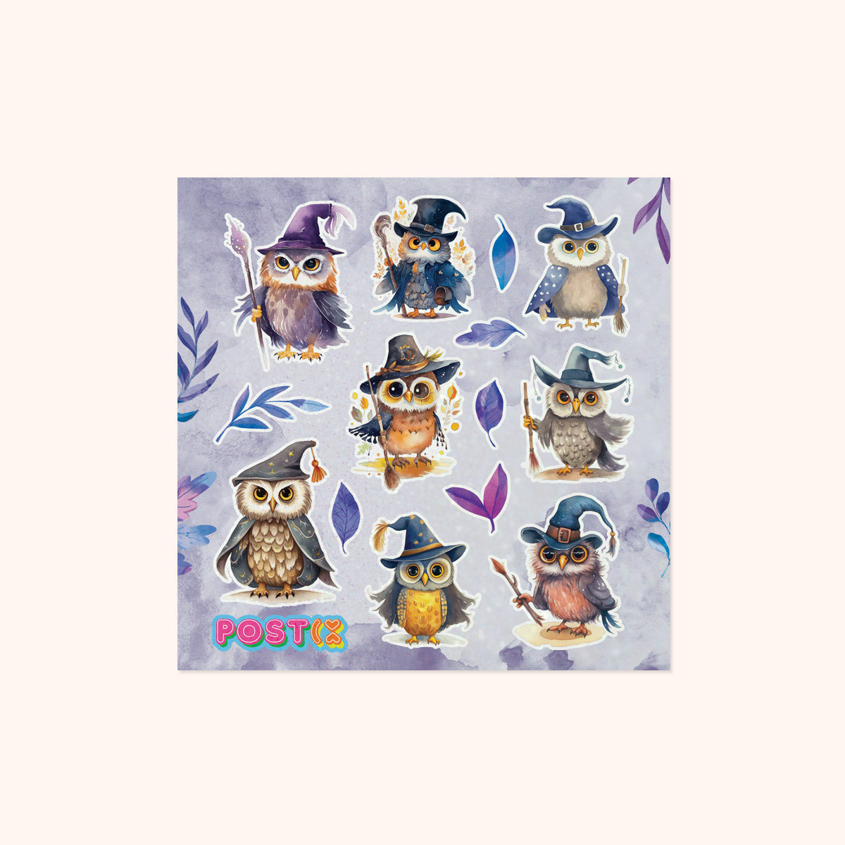  Wizard Owls Square Glitter Sticker Sheet、mySite、ghnorth