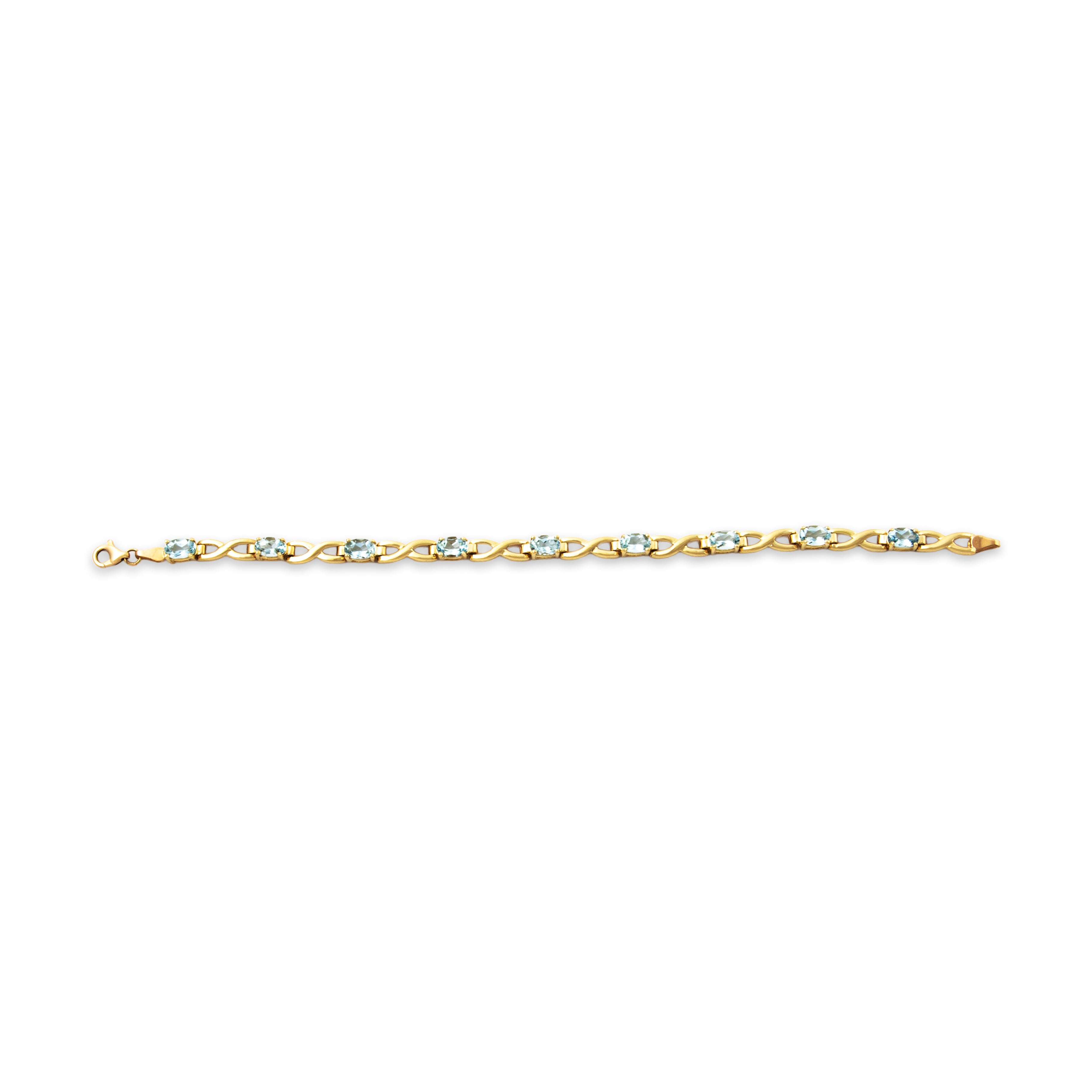 Vintage 14k Yellow Gold 3.4cttw Aquamarine Crossing Links Line Bracelet 6.75、mySite、hinf8tx79