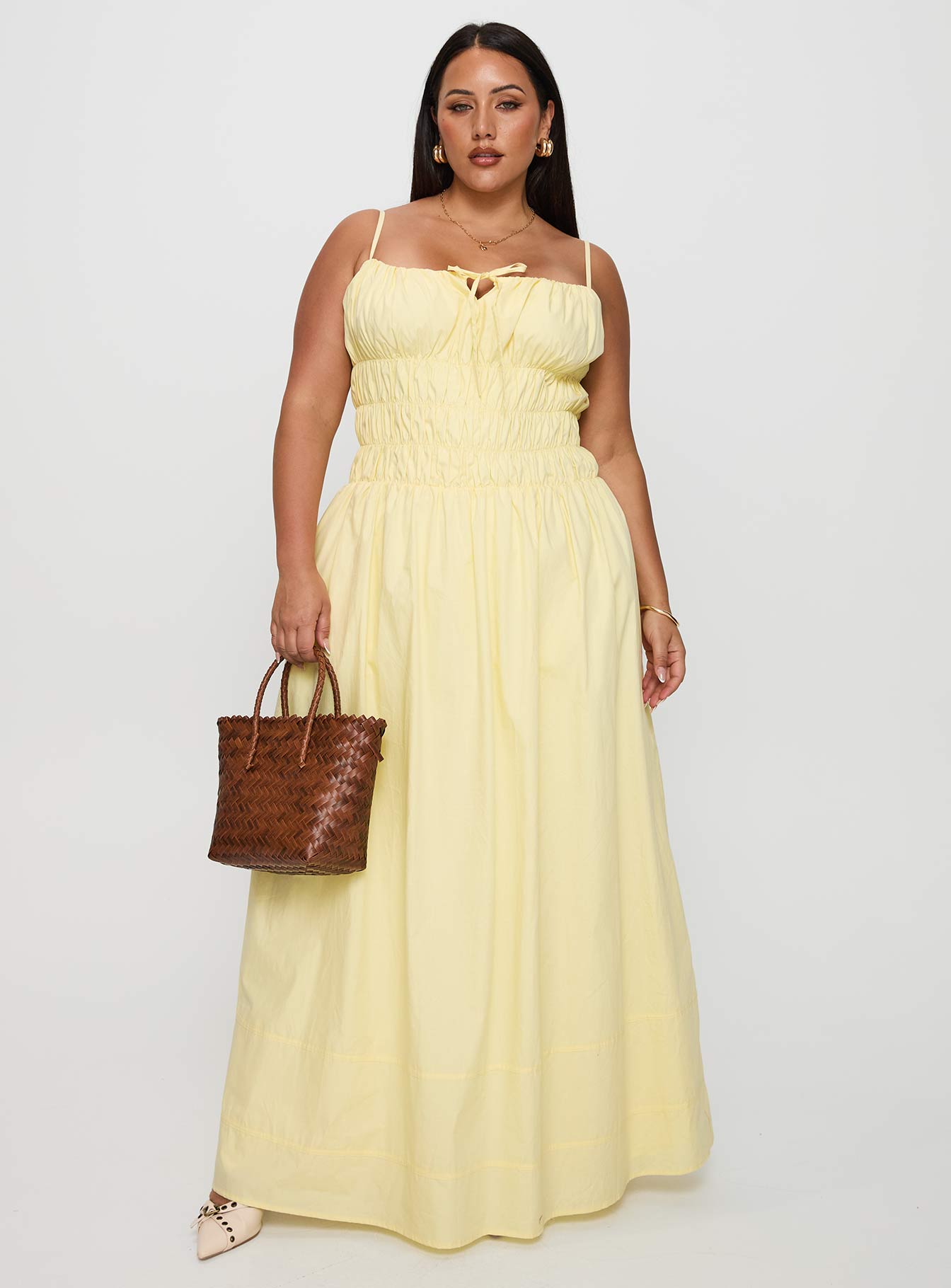 Loralei Shirred Maxi Dress Yellow Curve、mySite、solidvoid