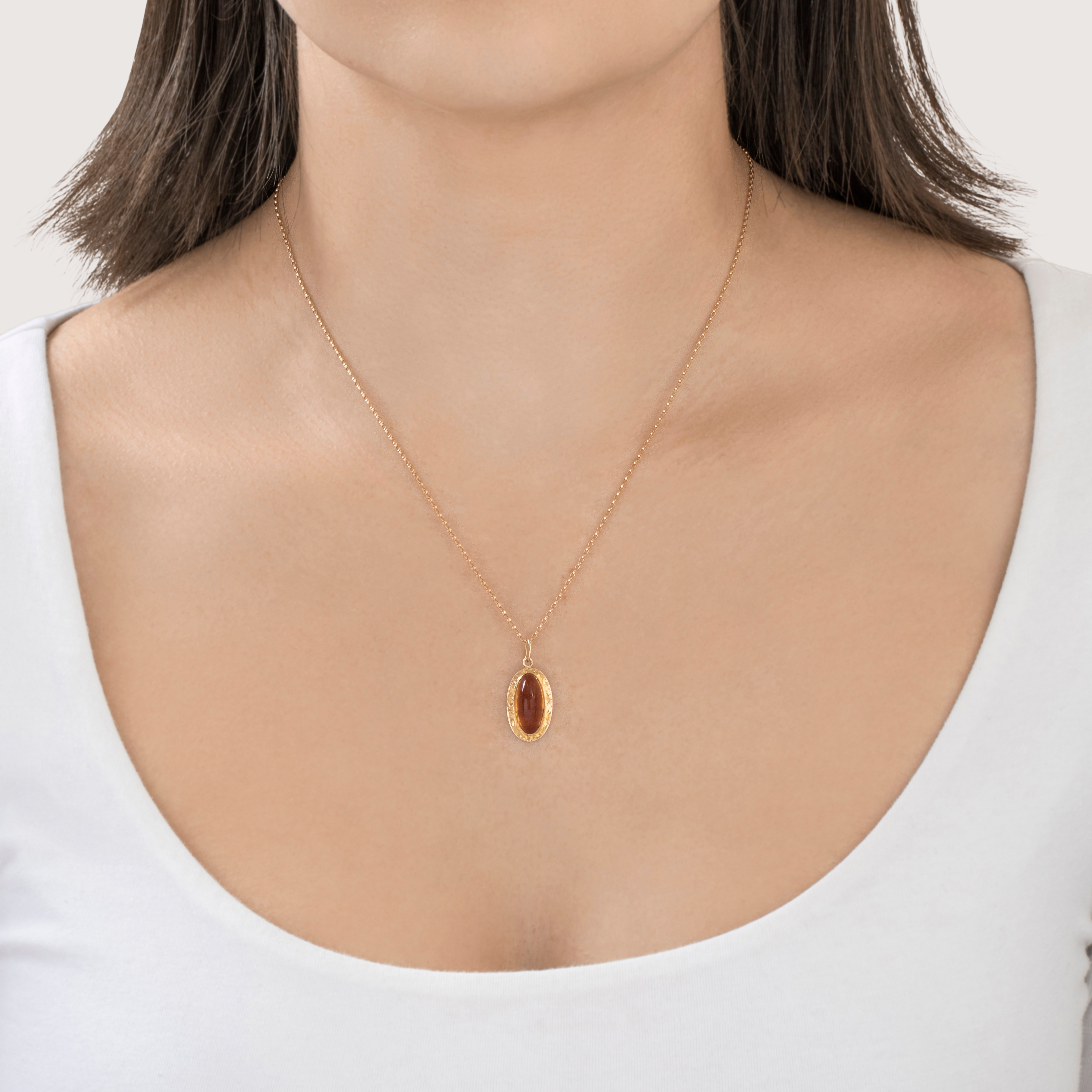 Antique 10k Yellow Gold Golden-Brown Glass Engraved Border Charm / Pendant、mySite、hinf8tx79