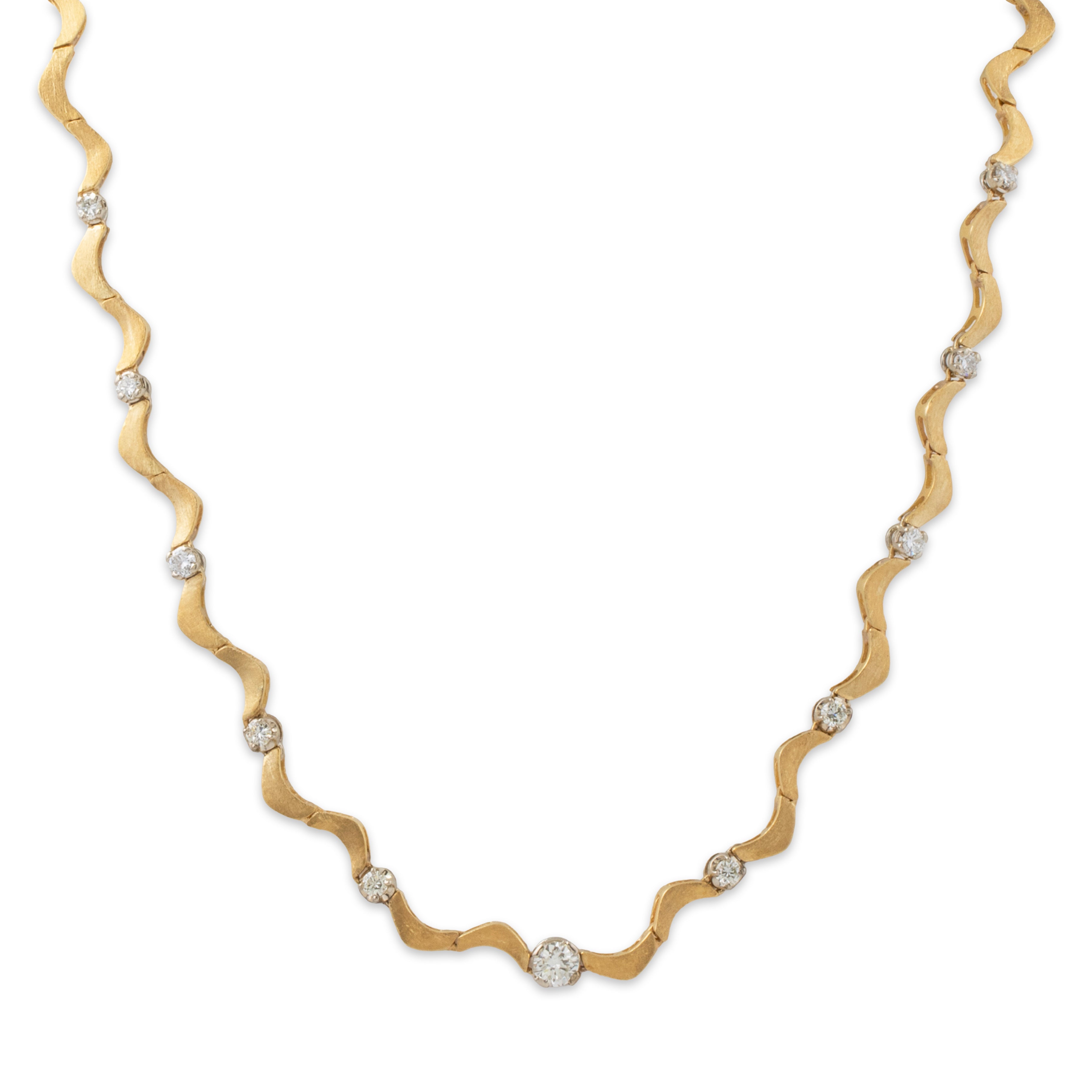 Vintage 14k Yellow Gold 1.50cttw Diamond Undulating Necklace 16、mySite、hinf8tx79