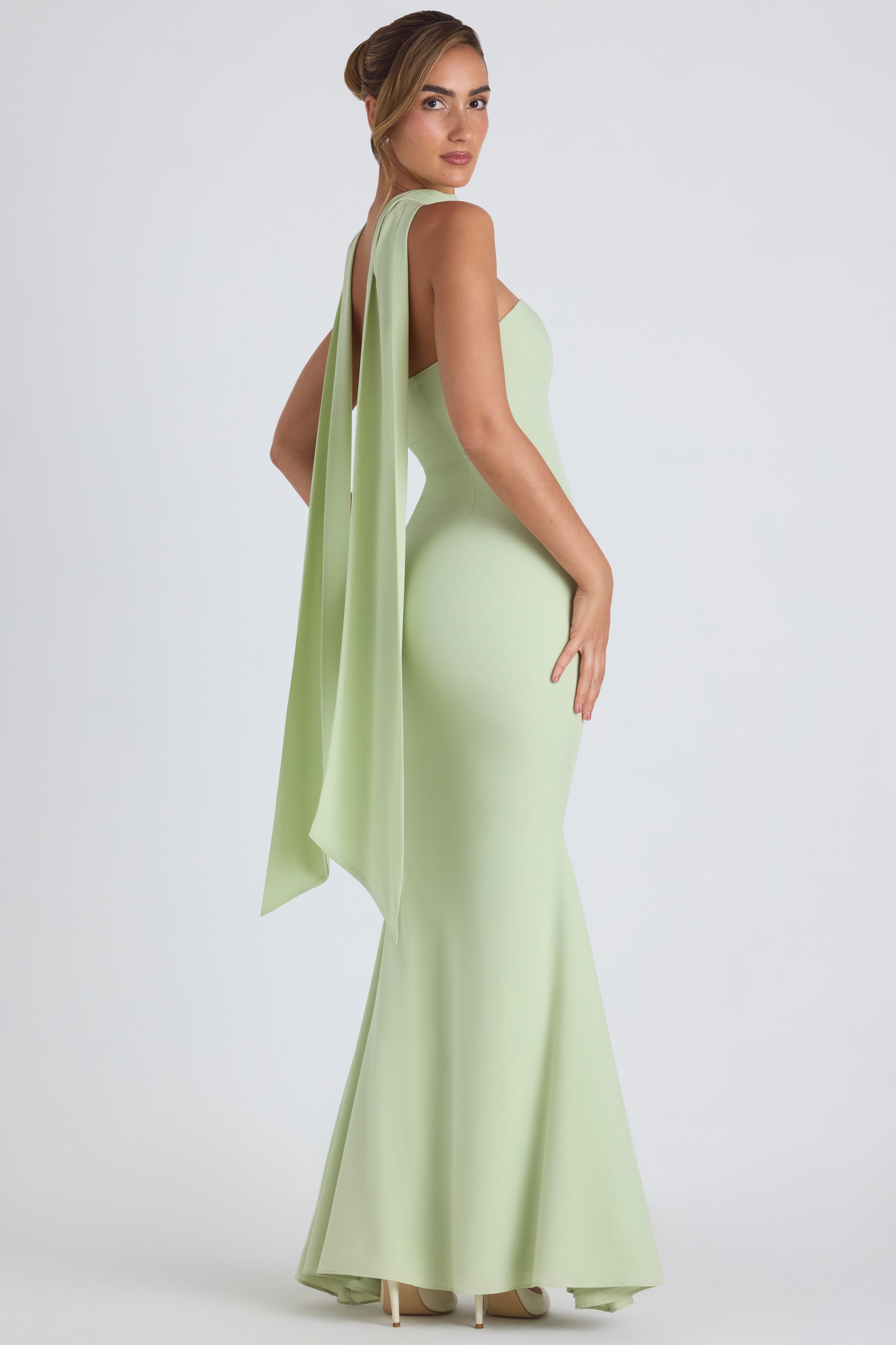 Scarf-Detail Strapless Gown in Spring Green、mySite、solidvoid