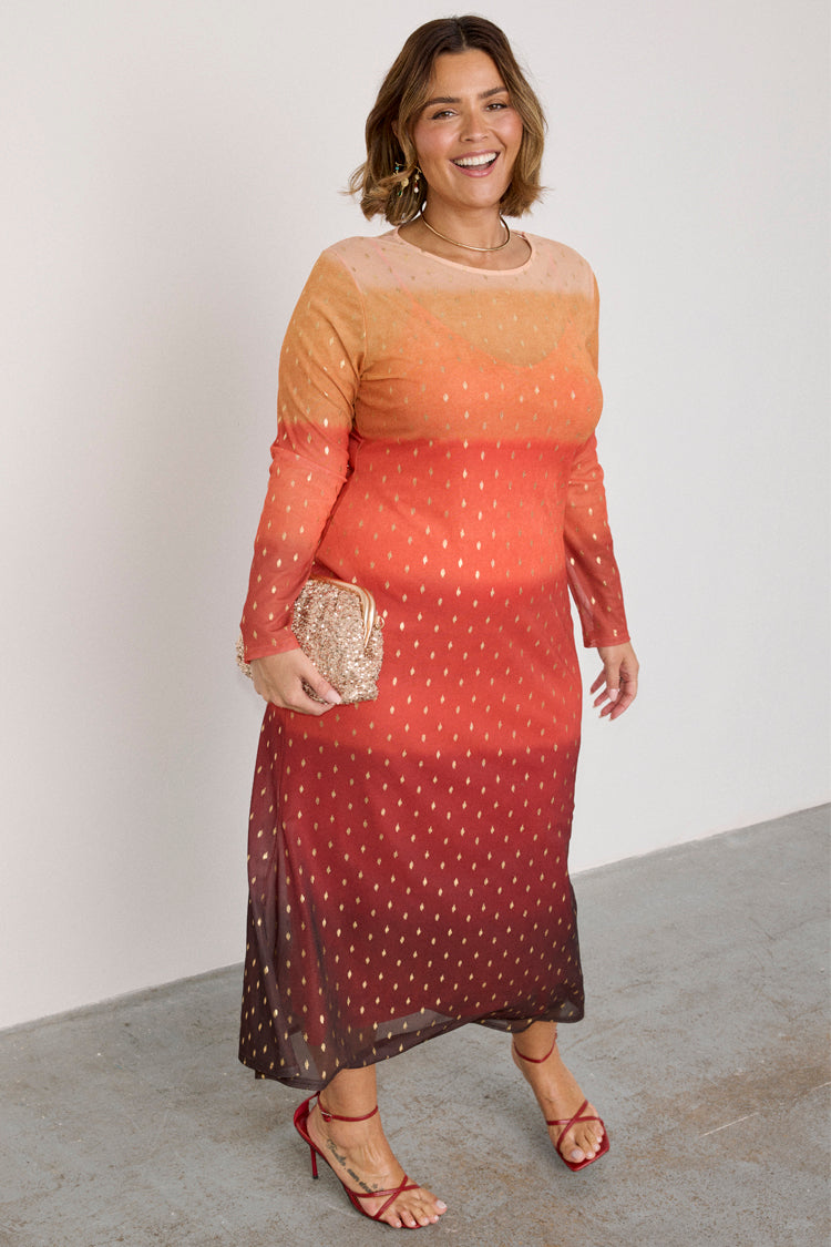 Orange Sunset Mesh Dress Petite、mySite、solidvoid