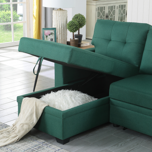 Upholstered Pull out Sectional Sofa with Chaise、、casual