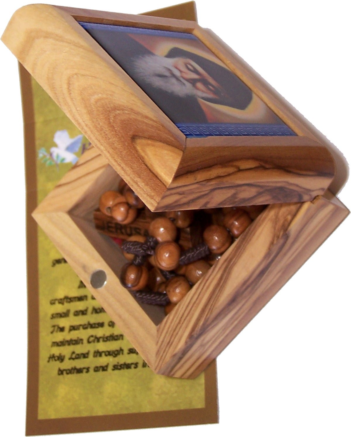  Holy Land Market Olive Wood Rosary and Box from Bethlehem (Mar Charbel - Lebanese Saint)、mySite、elrpsem3k