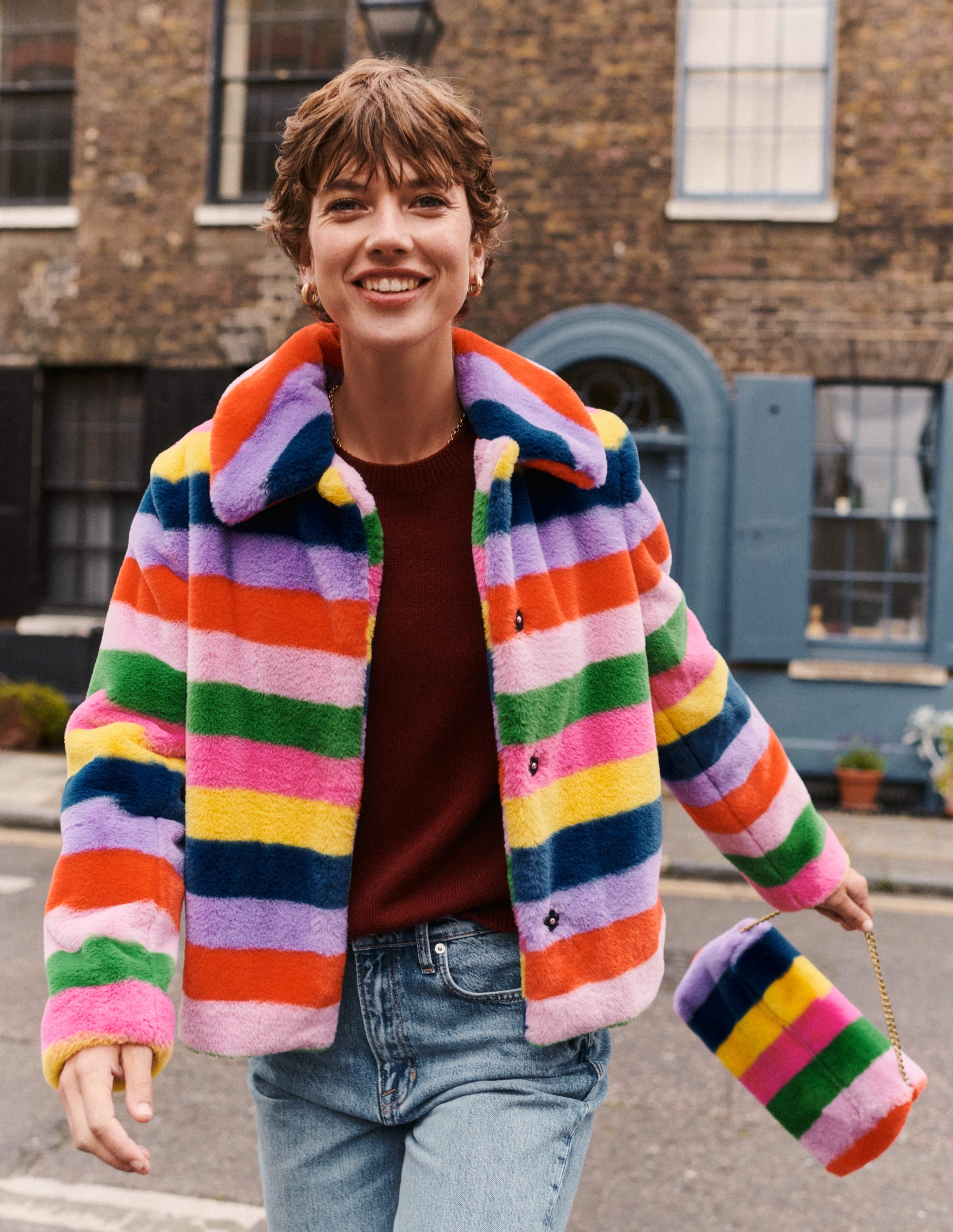  Stripe Faux-Fur Coat-Rainbow Stripe、mySite、ashleygrahame
