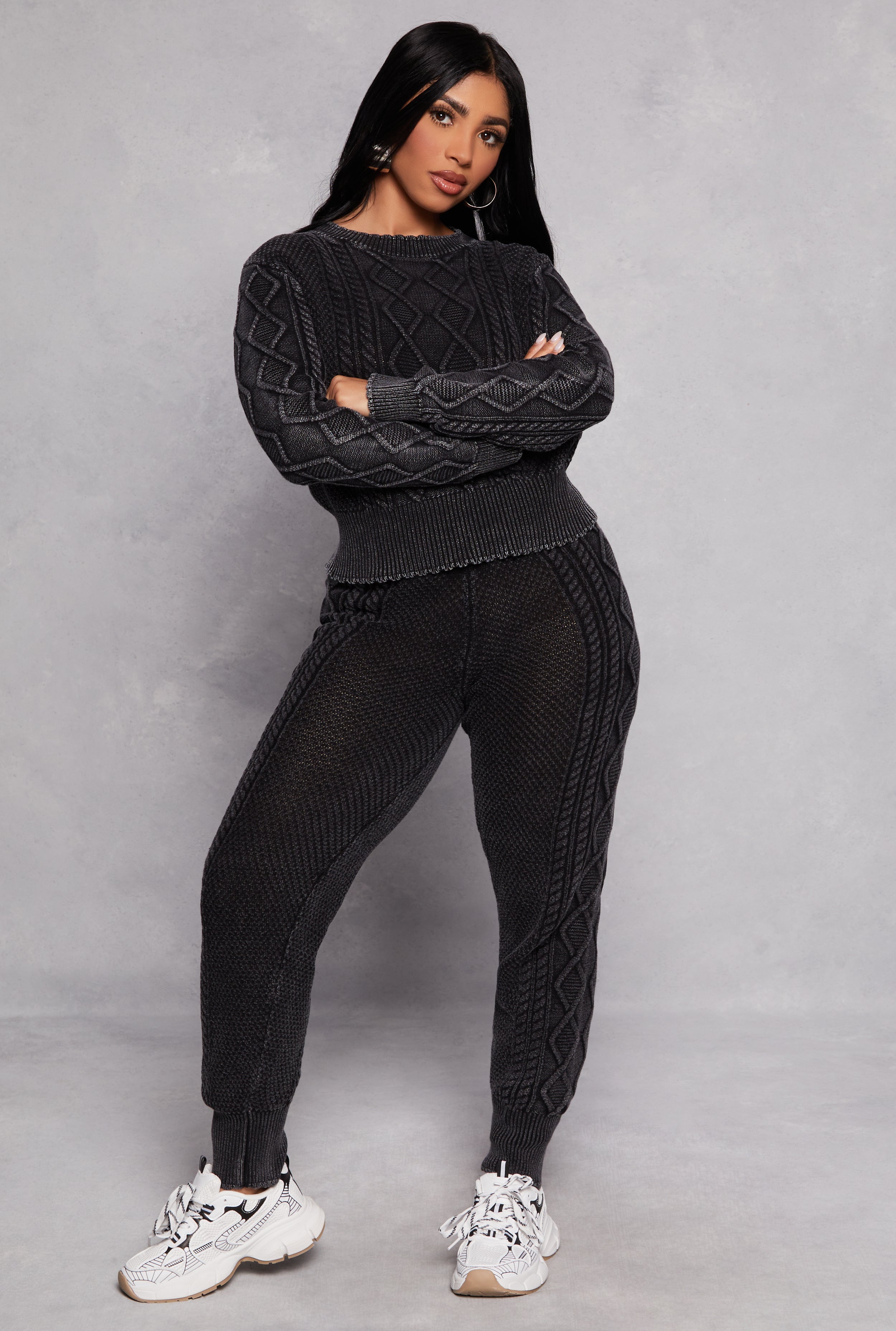 Acid Wash Cable Knit Sweater、mySite、camillekostekn