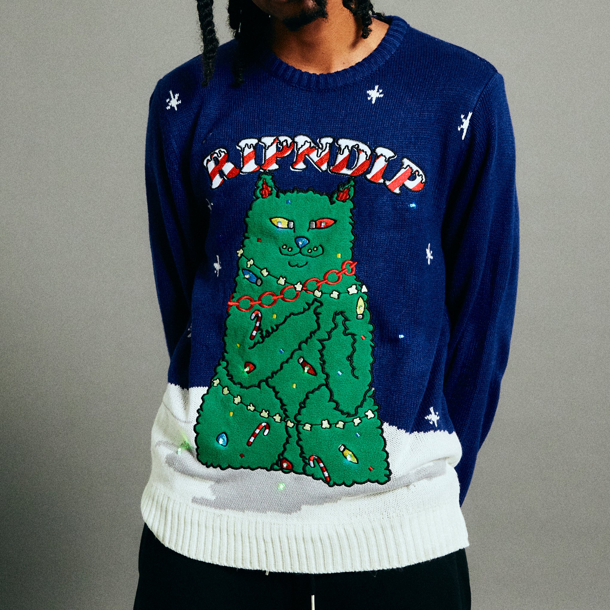  Litmas Tree Light Up Knit Sweater (Navy)、mySite、merchandisen