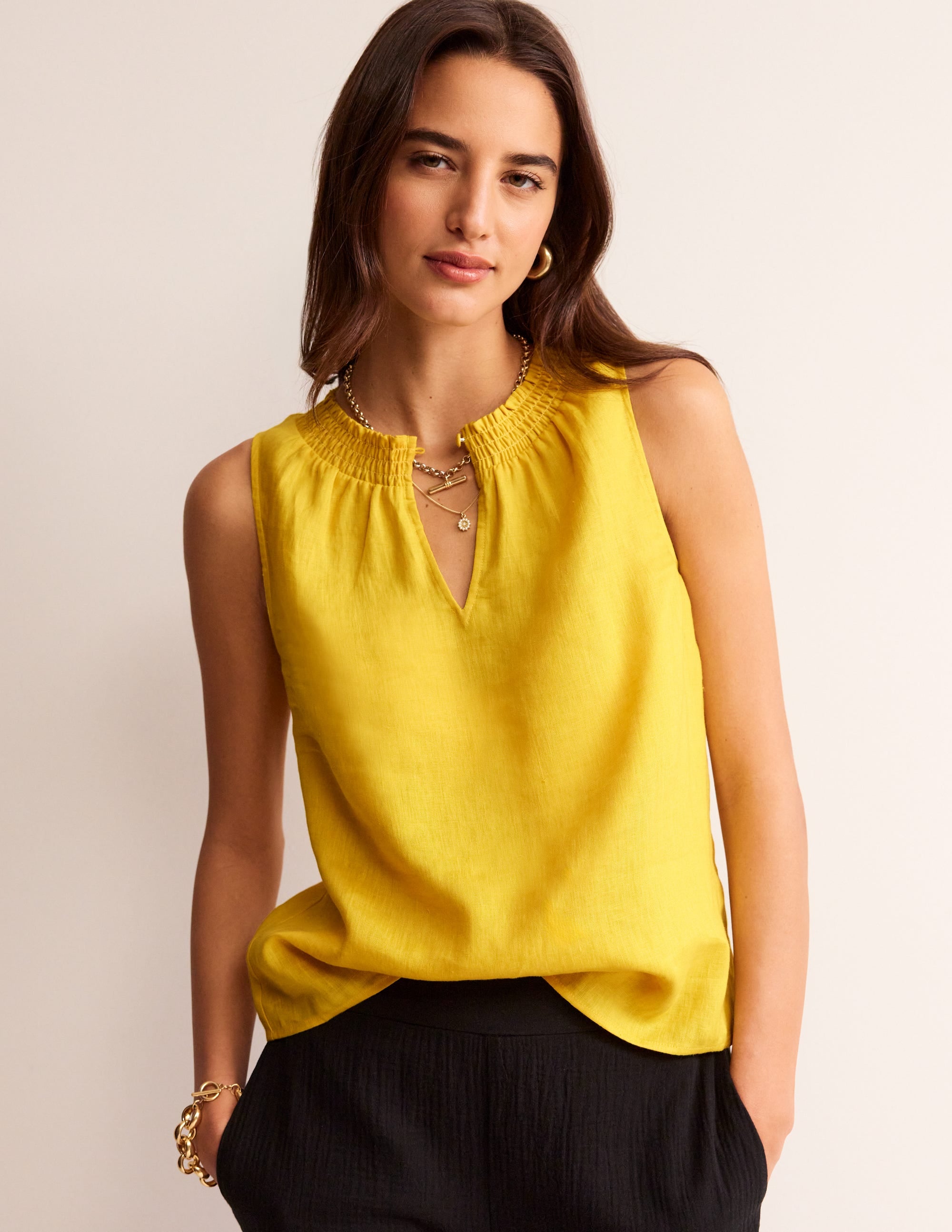  Georgia Linen Sleeveless Top-Pinapple、mySite、ashleygrahame